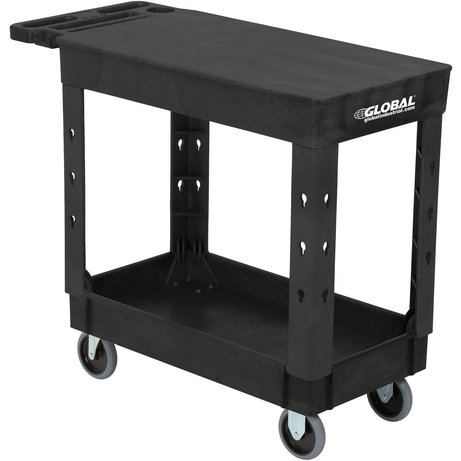 Industrial Service  Utility Cart Plastic 2 Shelf Flat Black 38” x 17-1/2” 5"