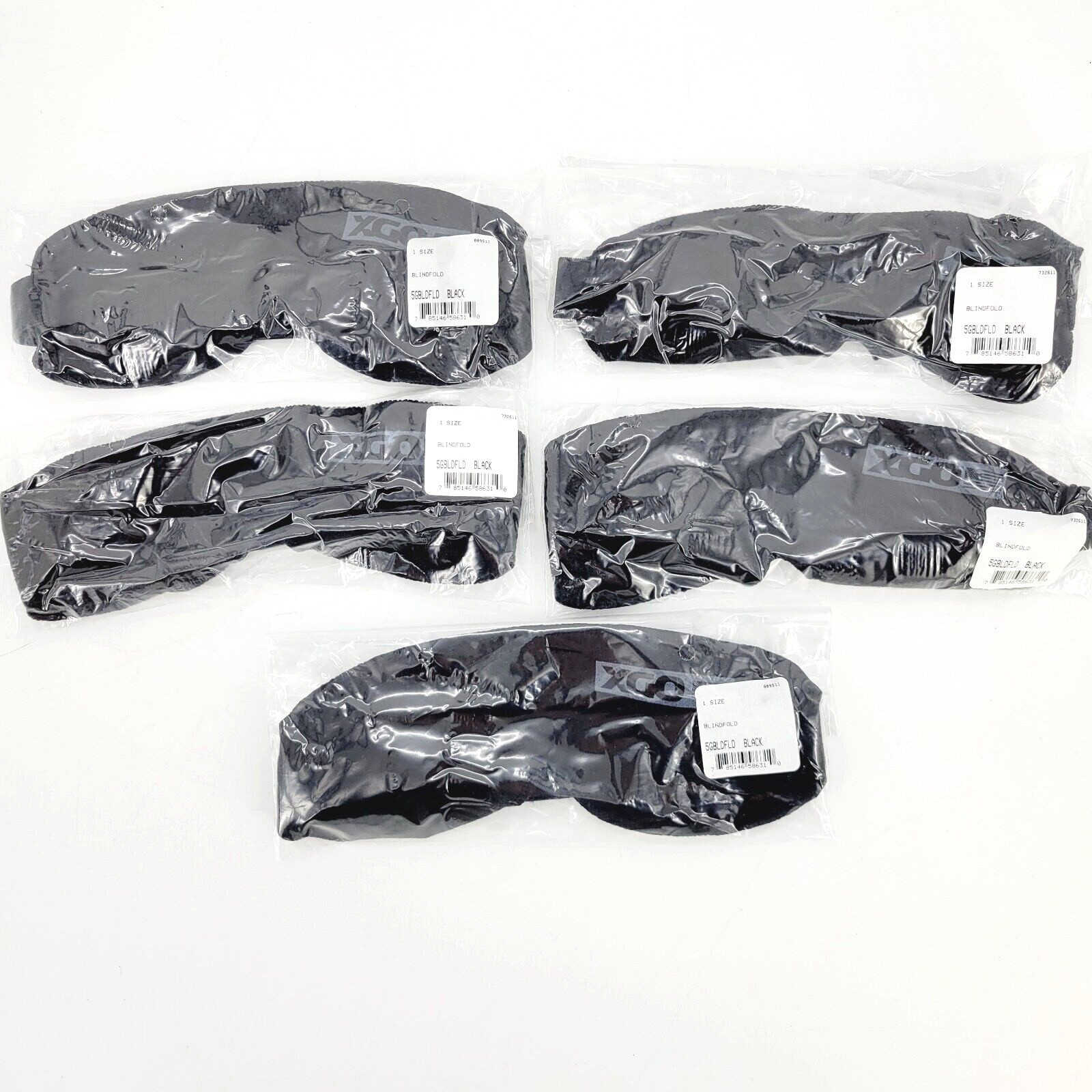 Lot of 5 XGO Black Blindfolds 100% Polyester One Size Made in USA Sleep Mask