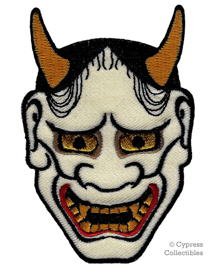 JAPANESE HANNYA MASK EMBROIDERED PATCH iron-on KABUKI DEMON ONI NOH DEVIL JAPAN