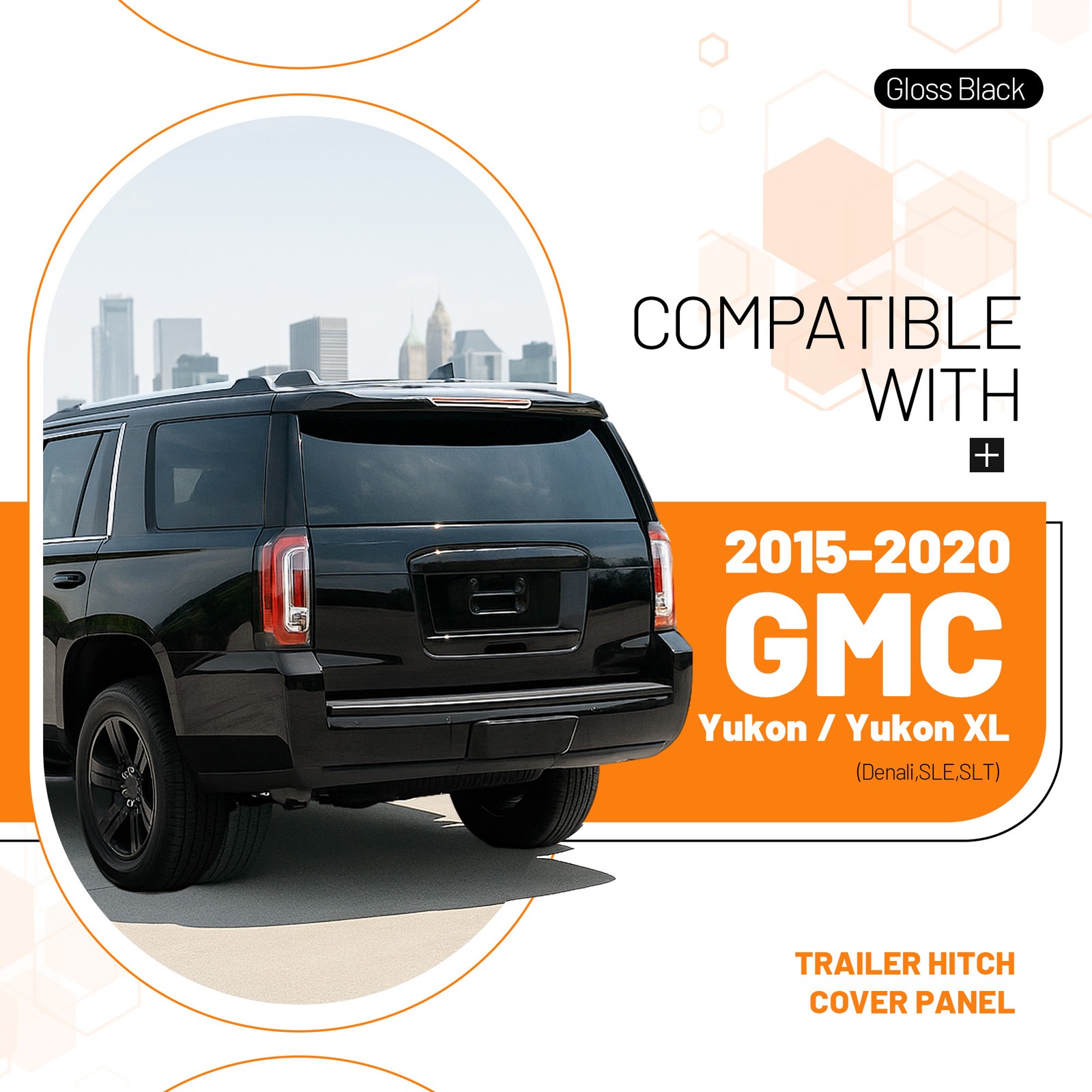 Painted Rear Trailer Hitch Tow Cover Panel Gloss Black For GMC Yukon XL 2015-20