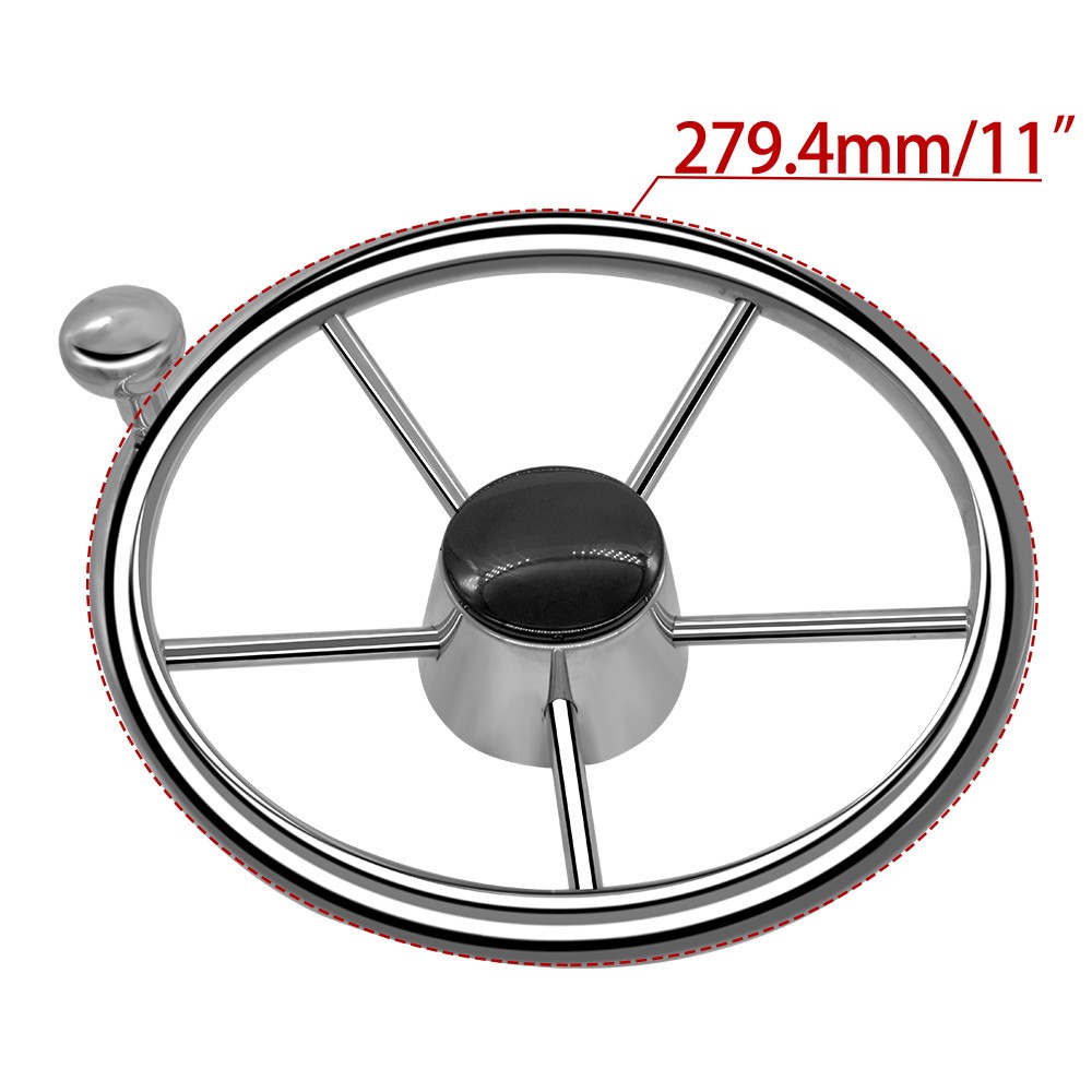 Boat Steering Wheel 5 Spoke 11 inch Stainless Steel Destroyer Style Marine Knob