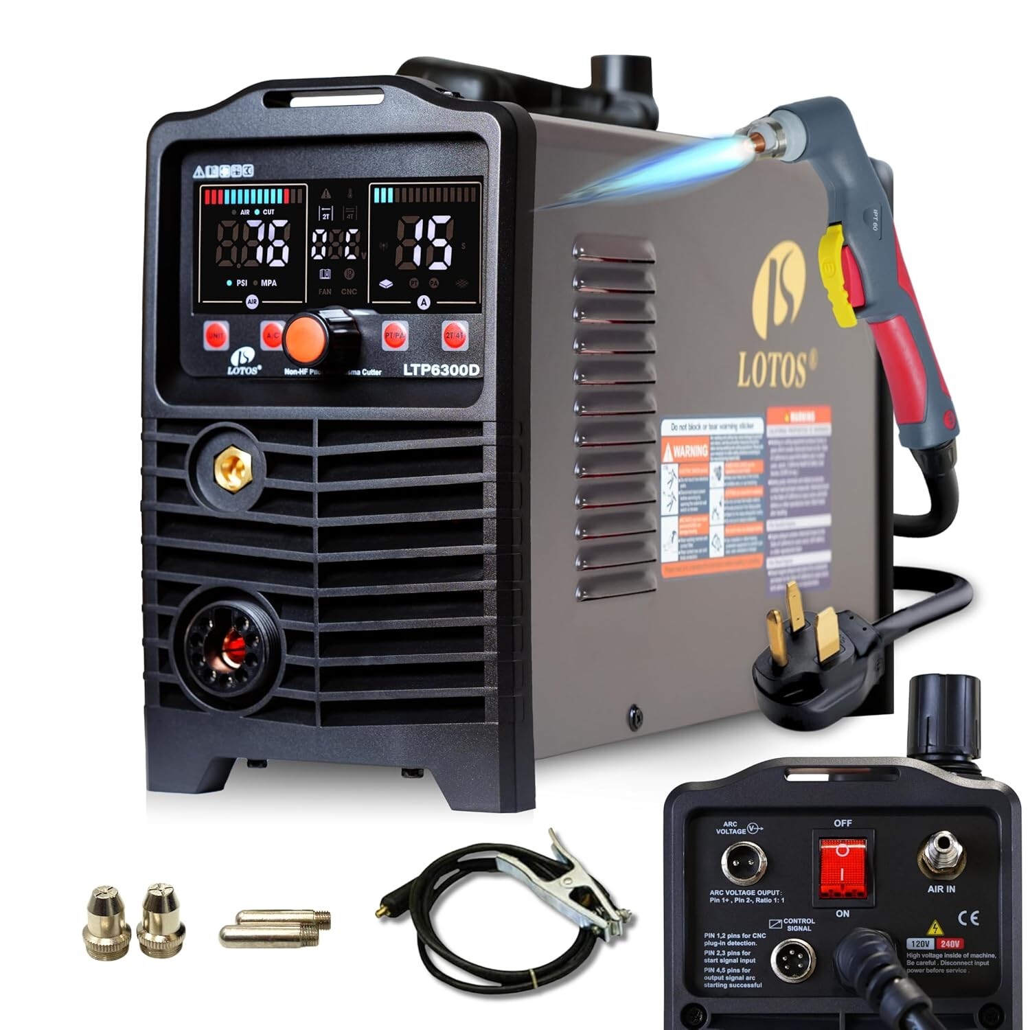 LOTOS LTP6300D-CNC 63A Drag Cut Plasma Cutter Non-Touch Dual Voltage 110/220V