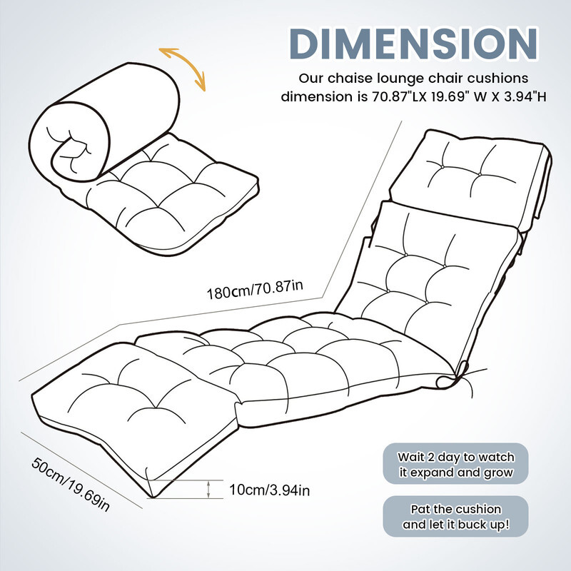 Outdoor Chaise Lounge Cushions Pad Waterproof Patio Bench Chair Mat with Ties