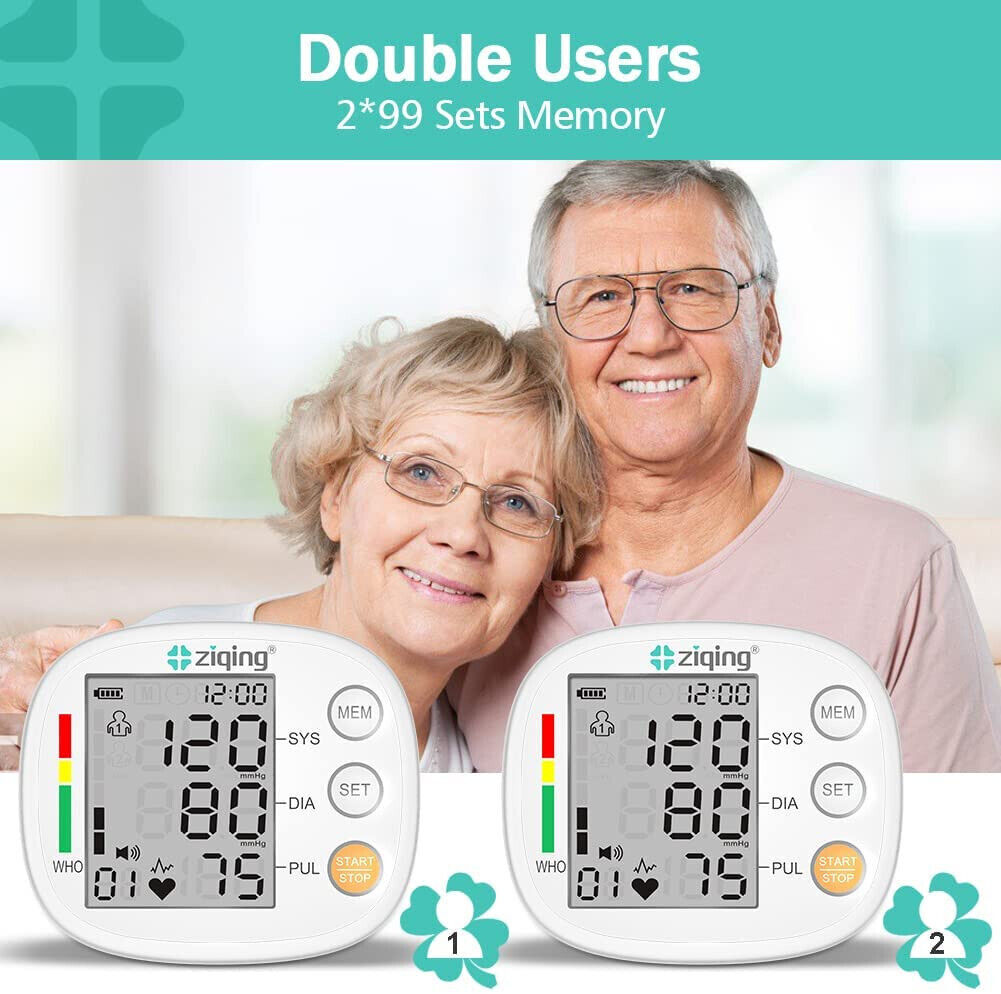 LCD Screen Wrist Blood Pressure Monitor Adjustable Cuff Heart Rate Machine