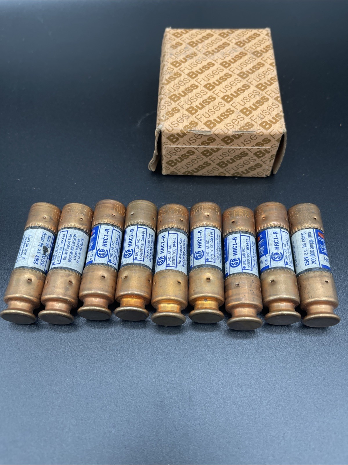 (9) NEW Bussmann Fusetron Fuse FRN-R-15 15 AMP 250 Vac Class RK5 - TESTED CONT.