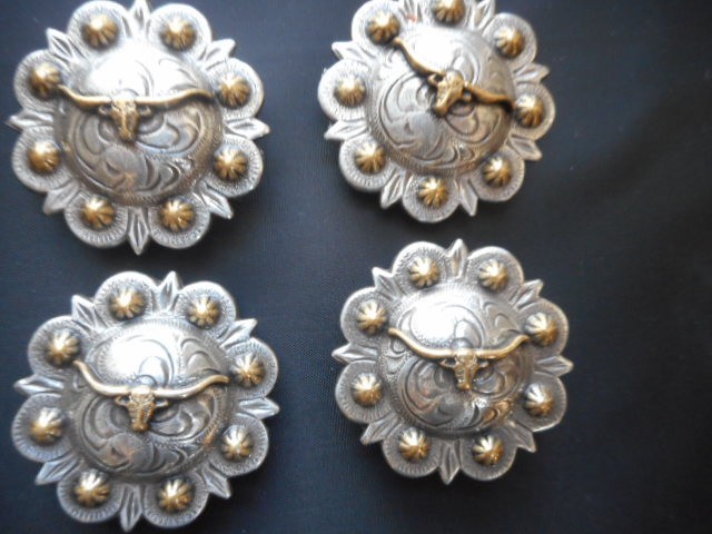 Lot of four 2 inch longhorn conchos berry borders