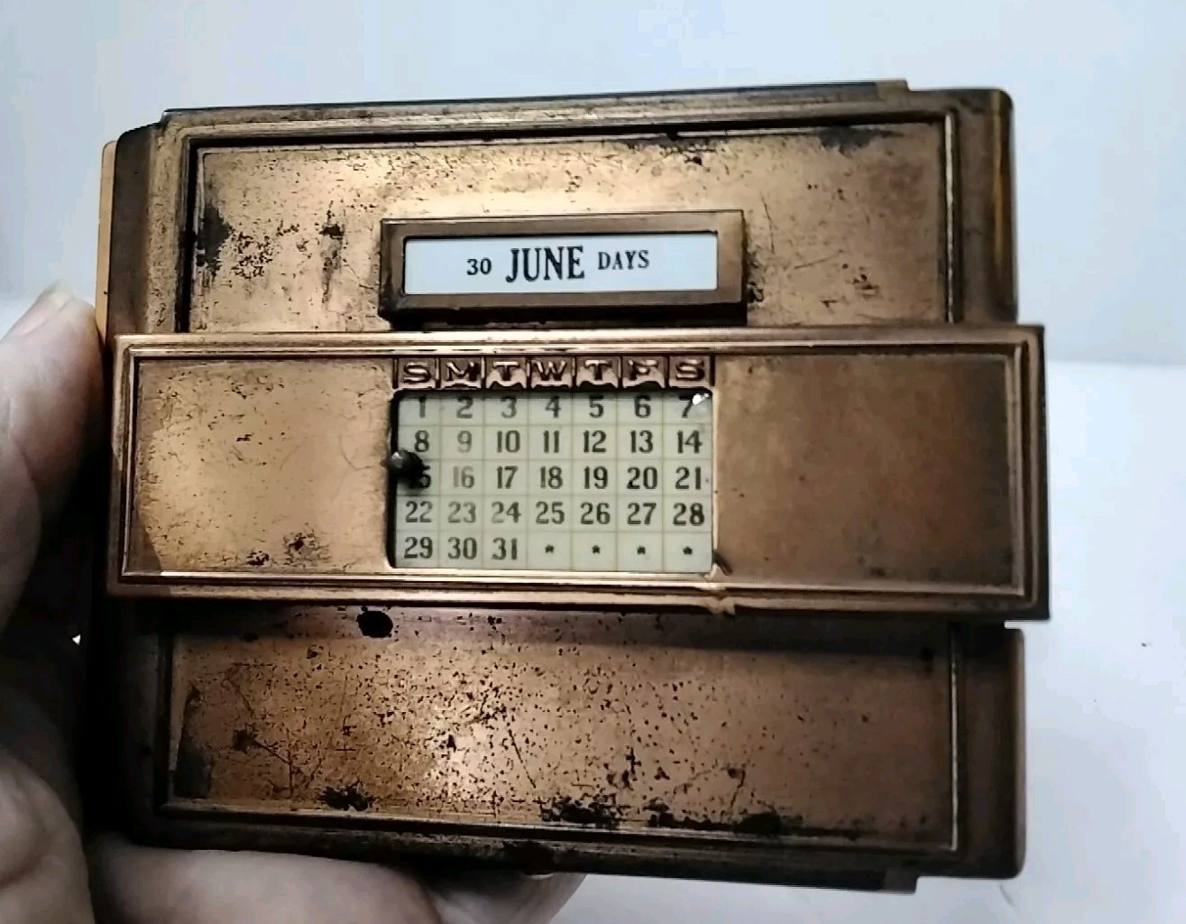 Antique Perpetual Calendar 1916 J.E Mergott NJ Clipboard Note Holder copper desk