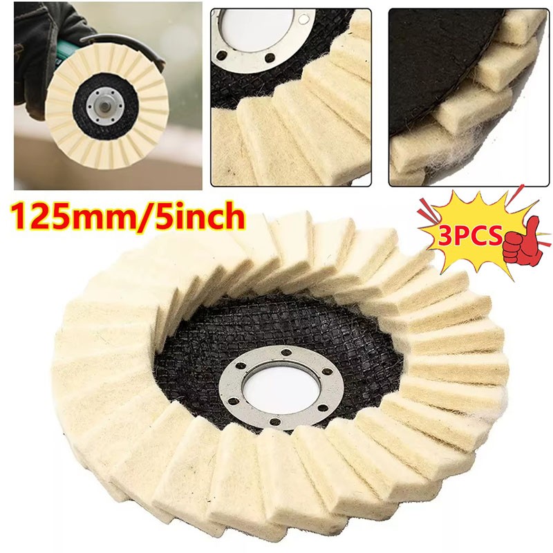 3PCS 125MM Wool Felt Flap Disc Metal working Polishing Buffing Wheel For Grinder