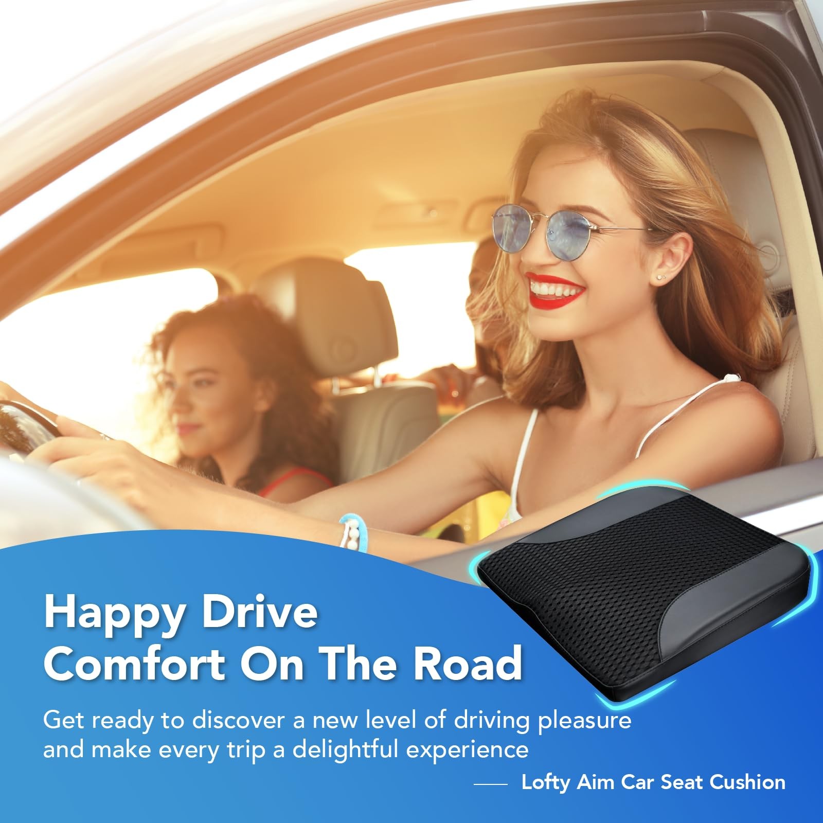 Car Seat Cushion, Comfortable Memory Foam Seat Pillow for Driving, Sciatica-B...