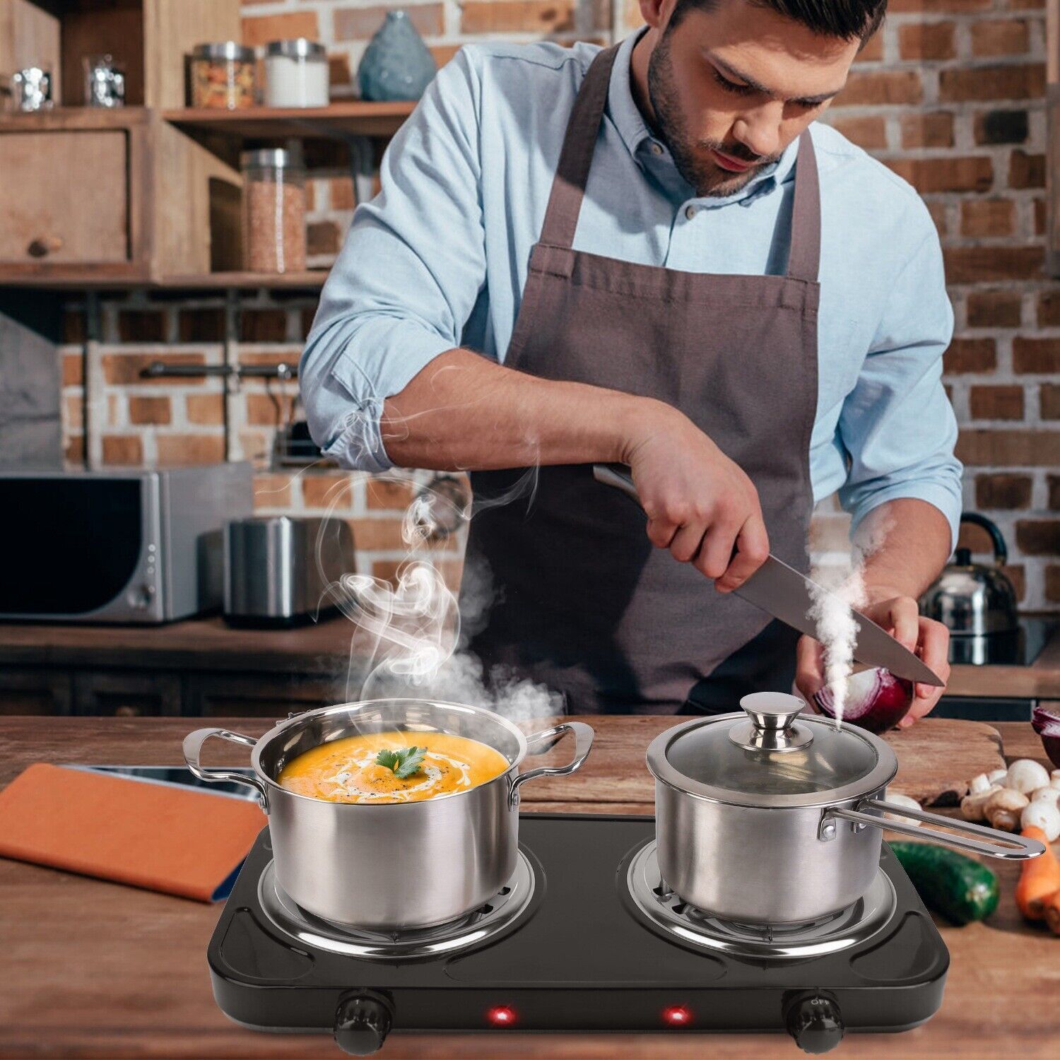 Dual Electric Stove Burner Travel Compact Small Hot Plate For Cooking - 2000 W