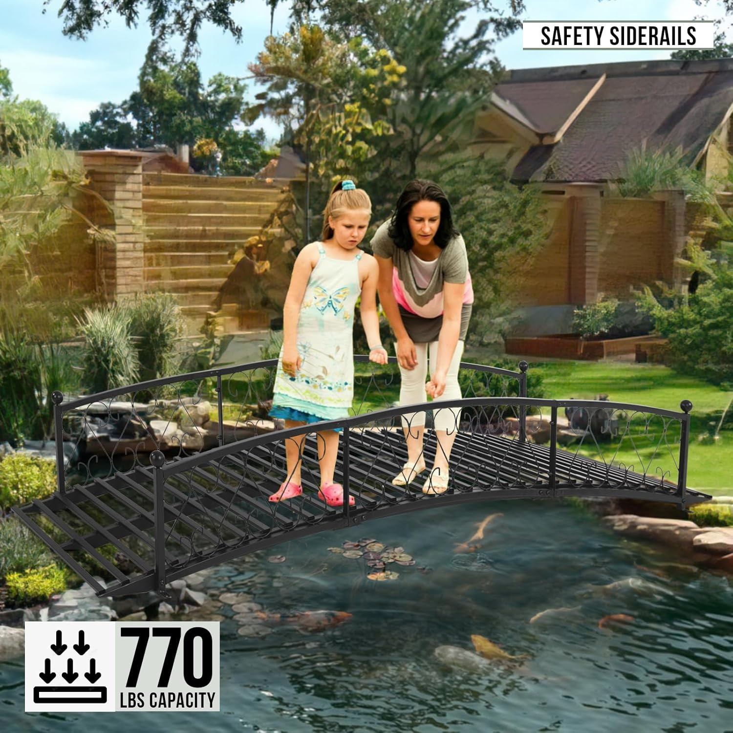 Garturects Metal Garden Bridge 8 FT - Durable Decorative Footbridge with Siderai