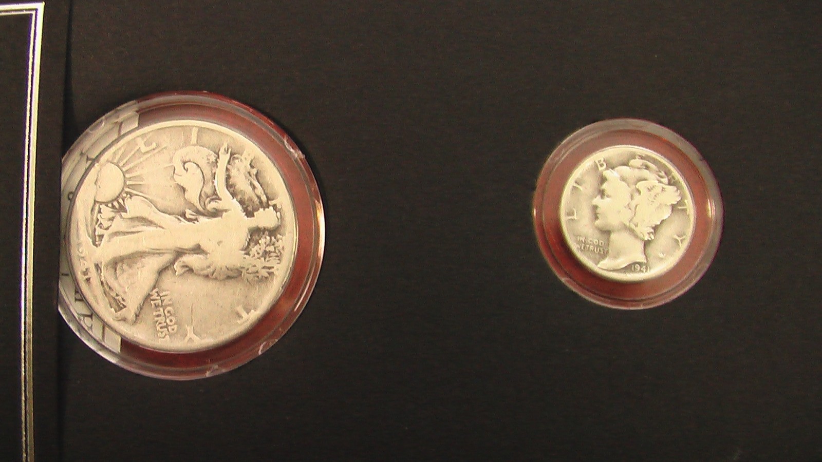 $3 Face 90% Silver; 65Walking Liberty Half Dollars 5 Mercury Dimes encased