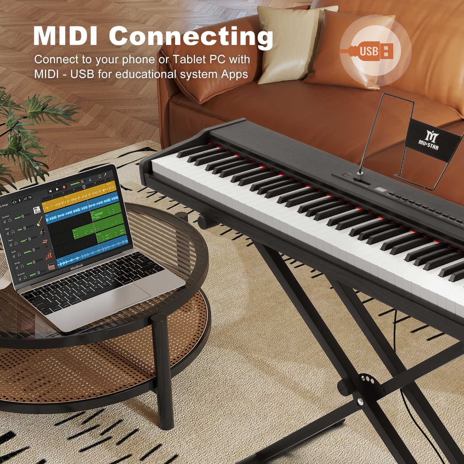 MUSTAR Black 88-Keys Full Size Semi-Weighted Digital Piano Keyboards with Pedal