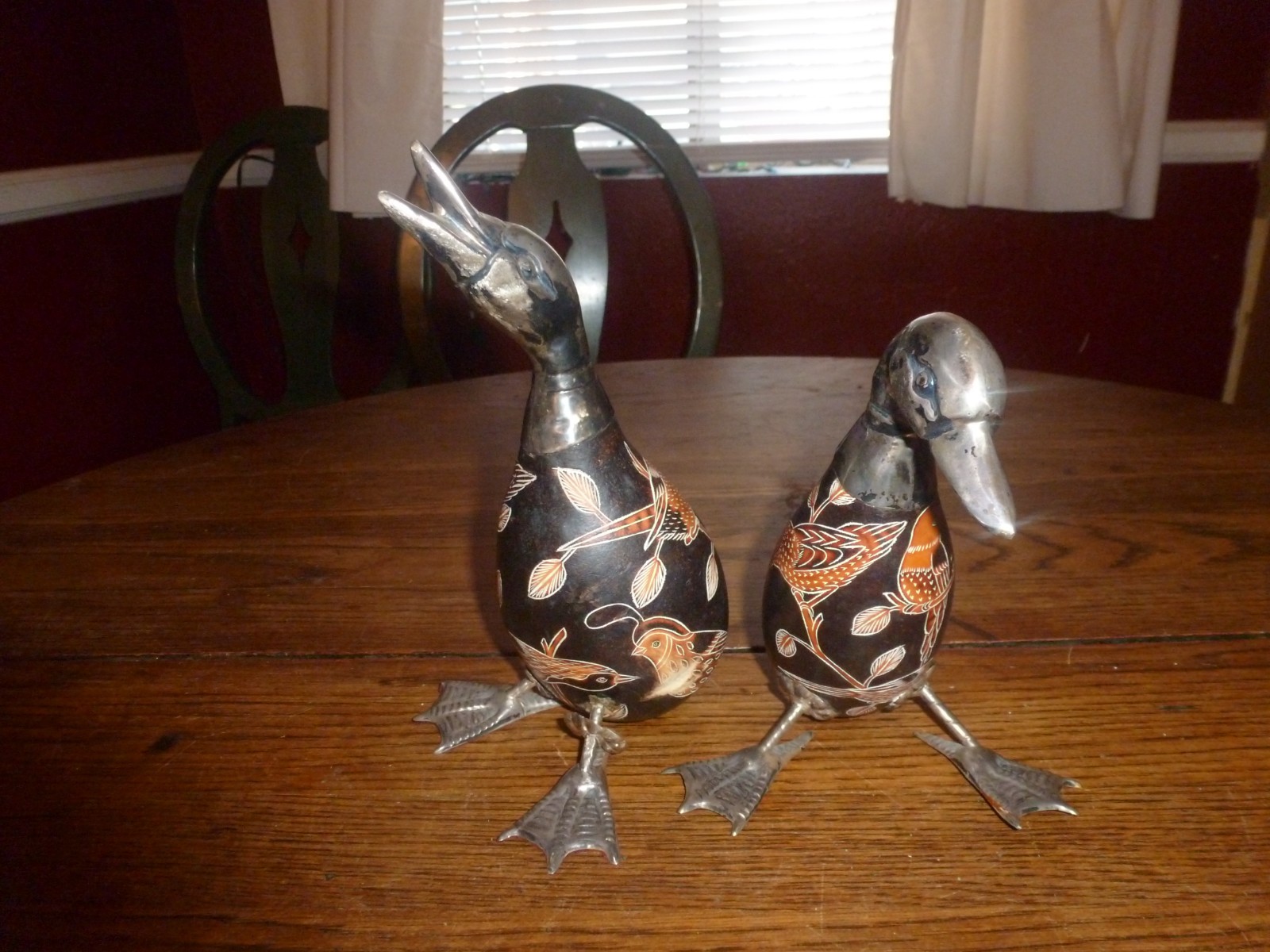 Sterling Silver 925 Vintage Hand-Carved Peruvian Gourd Art Duck