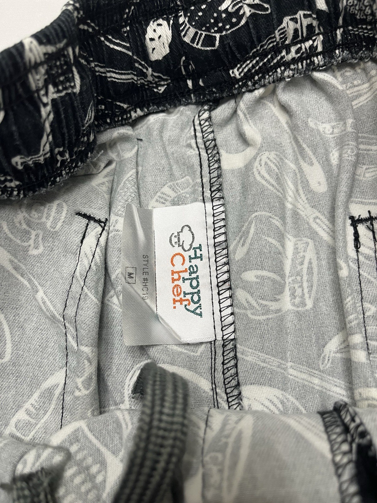 Vintage Happy Chef Utility Pants Black w/ Cooking Tools Size Medium w/ Pockets