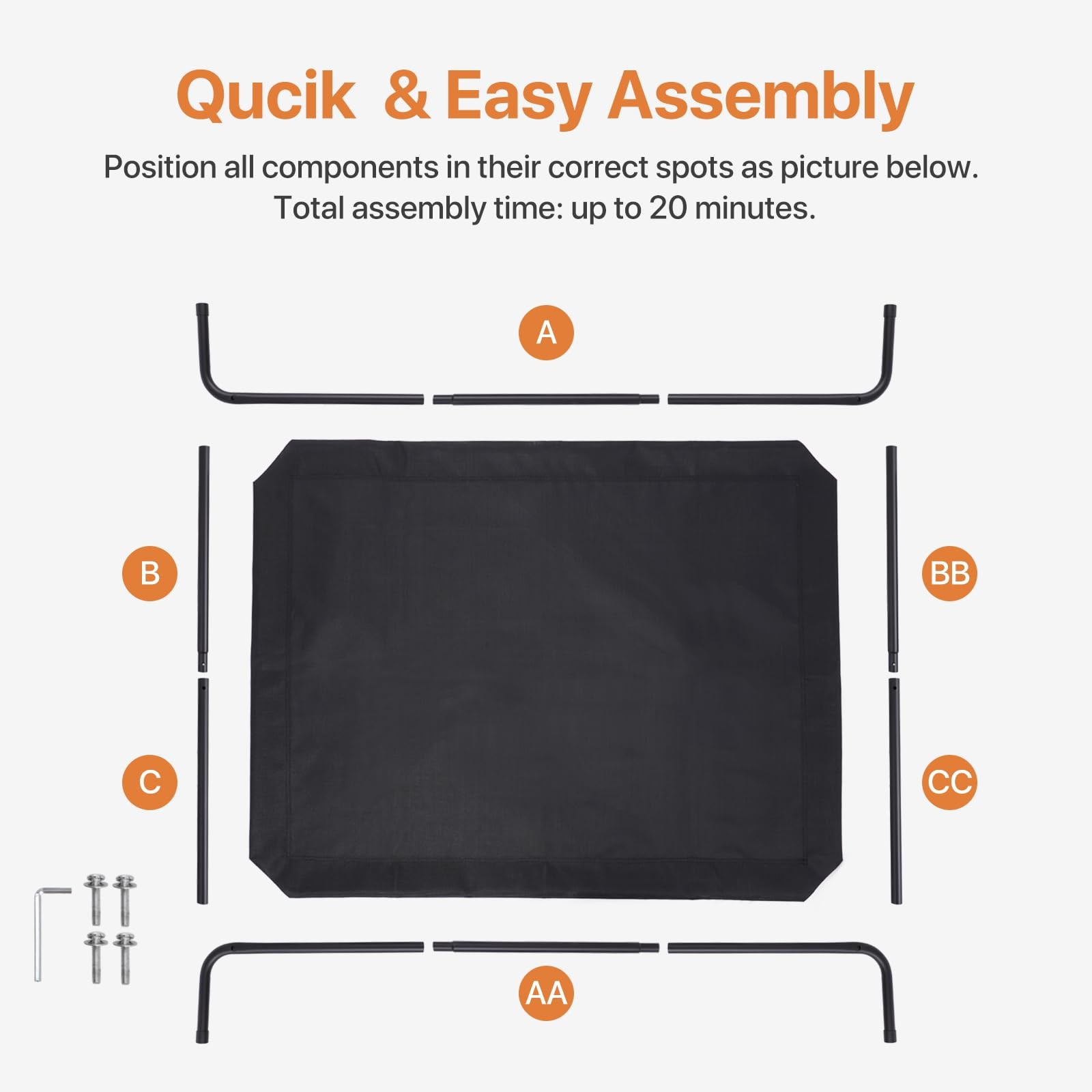 Black Elevated Dog Bed Outdoor Raised Pet Cot Cooling Mesh 37 Inches Waterproof