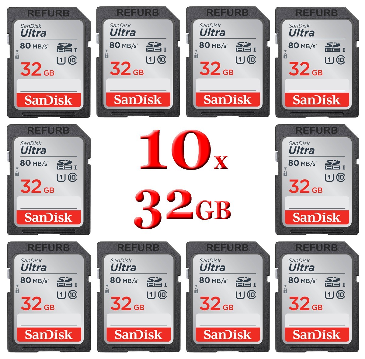 LOT 10x SanDisk SD ULTRA SD SDHC 32GB Class 10 UH-1 memory card 80MB/s