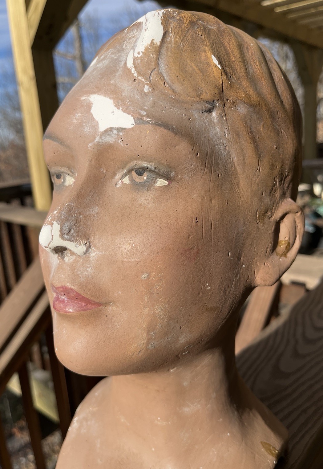 Antique, 1900’s Plaster Child Mannequin Bust, German, Brown Eyes, Blond Hair