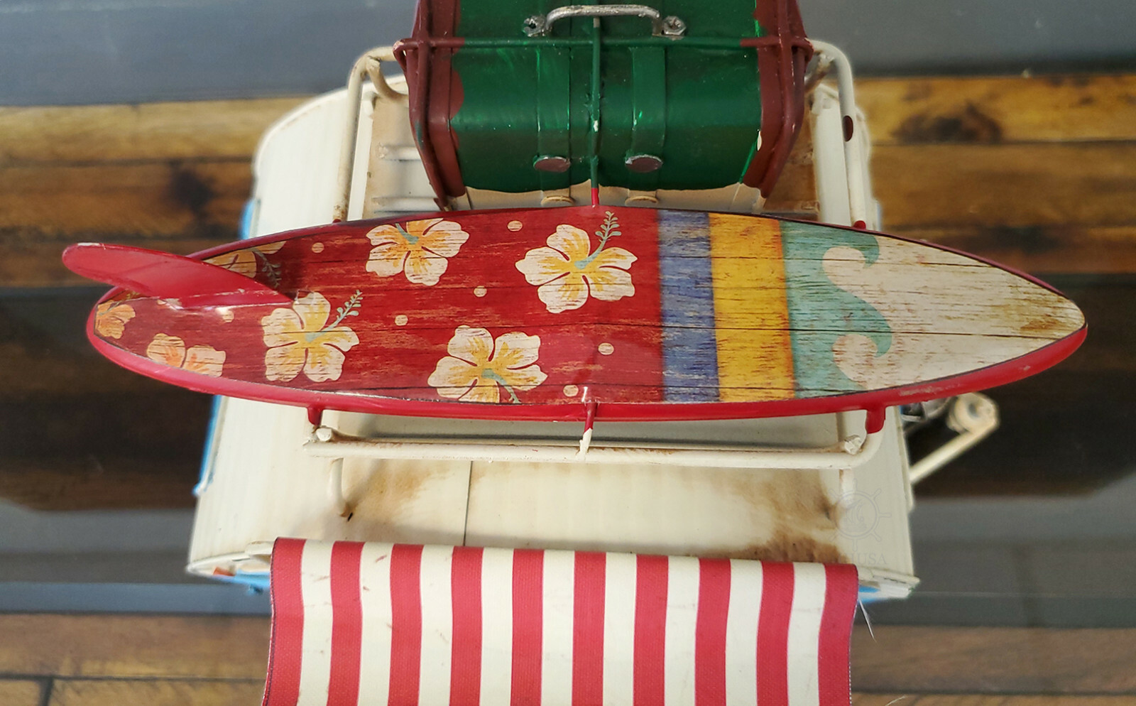 1960s Travel Camping Trailer Metal Model 9" Camper w/ Piggy Bank & Photo Frame