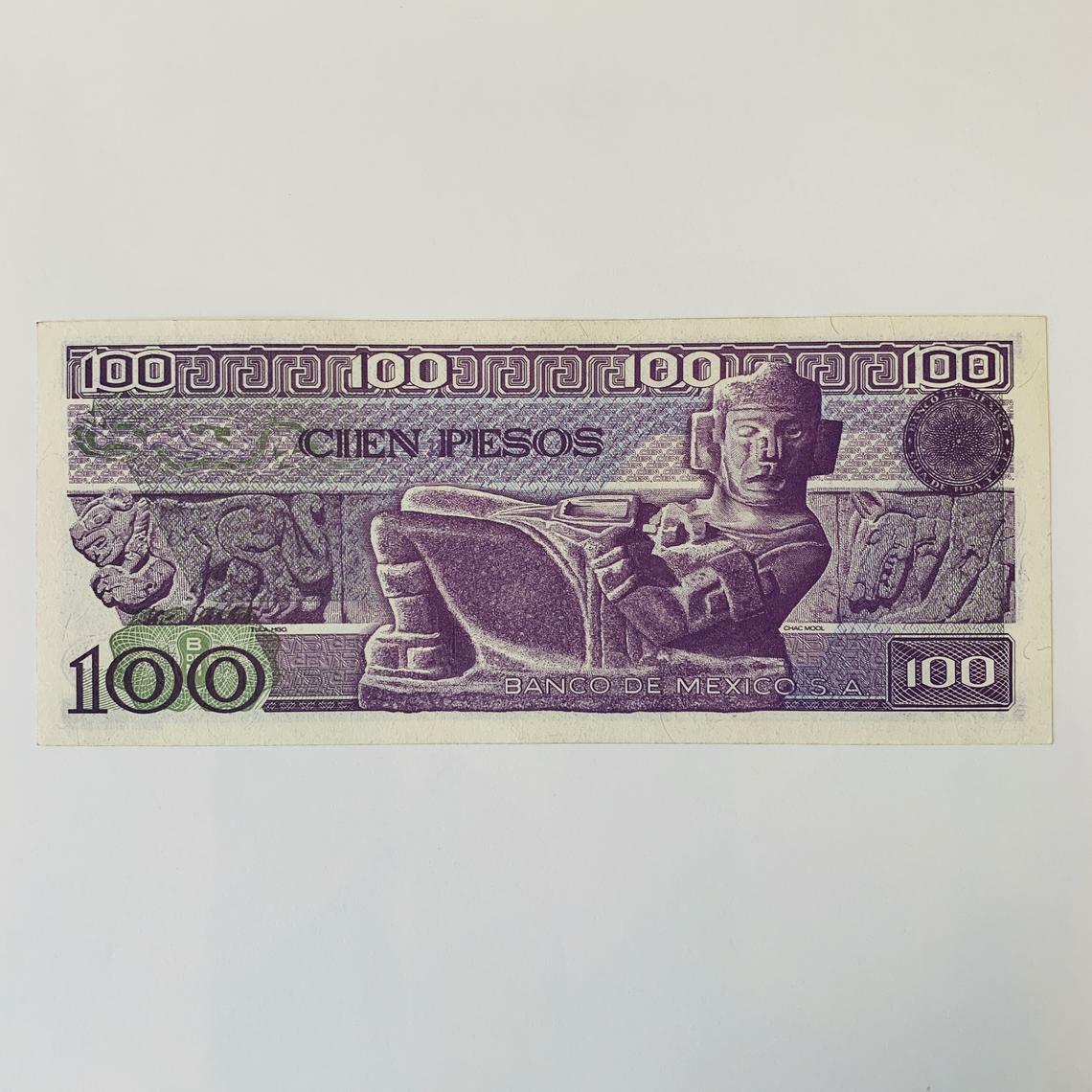 Mexican 100 Pesos Banknote. Mexican Revolution Memorabilia Currency. UV Art