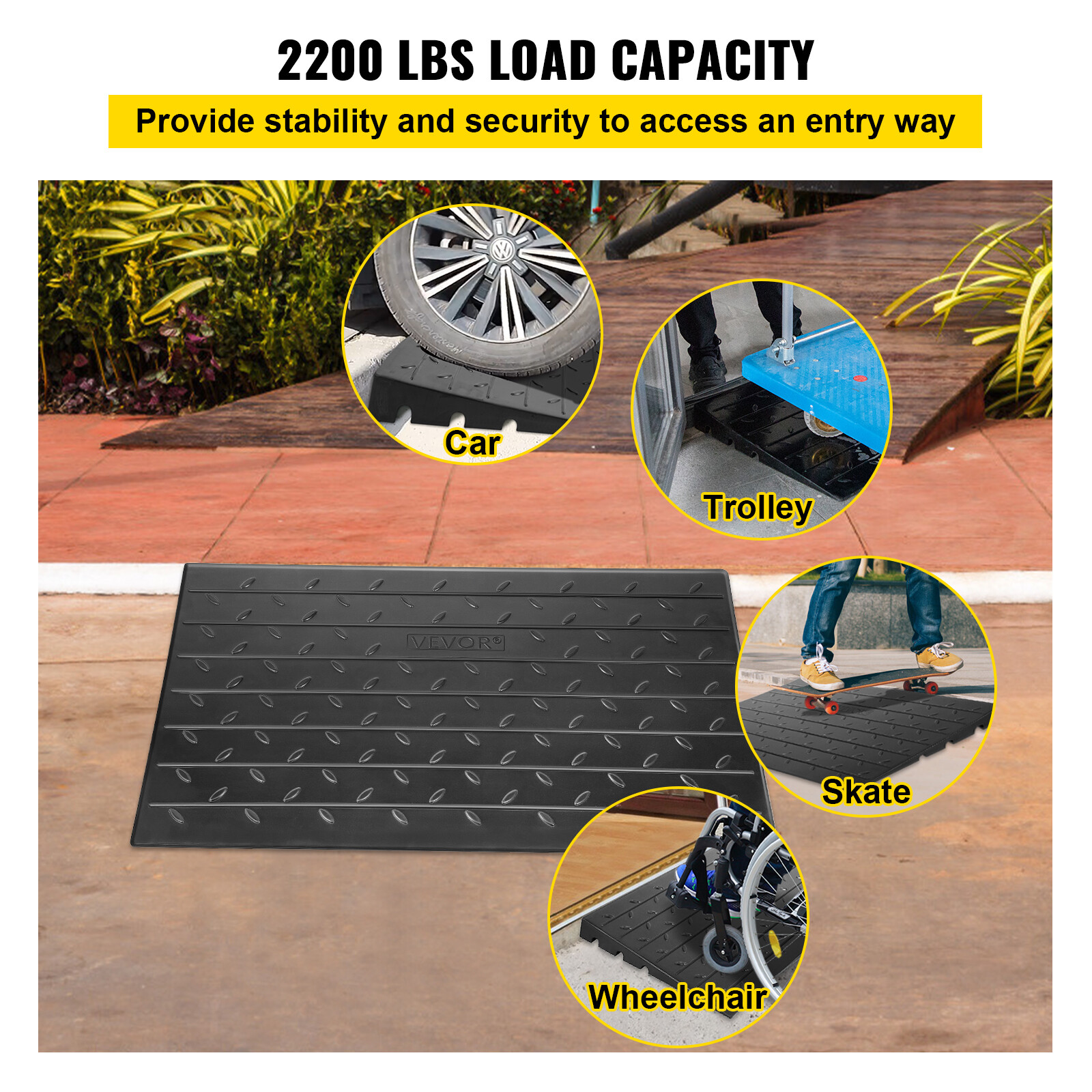 VEVOR 2.6" Rubber Kerb Ramp Threshold Ramp 2200lbs Load for Wheelchair Access