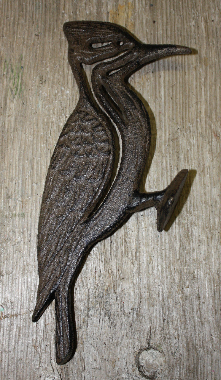 Cast Iron Woodpecker Garden Hanger Statue Rustic Home Decor