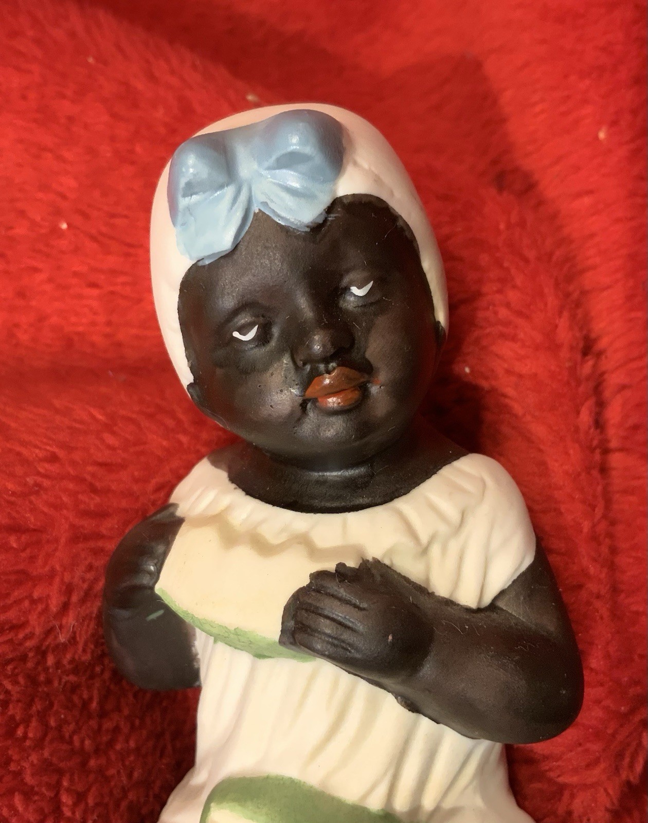 Vintage African American Folk Art Figurine Boy eating a melon