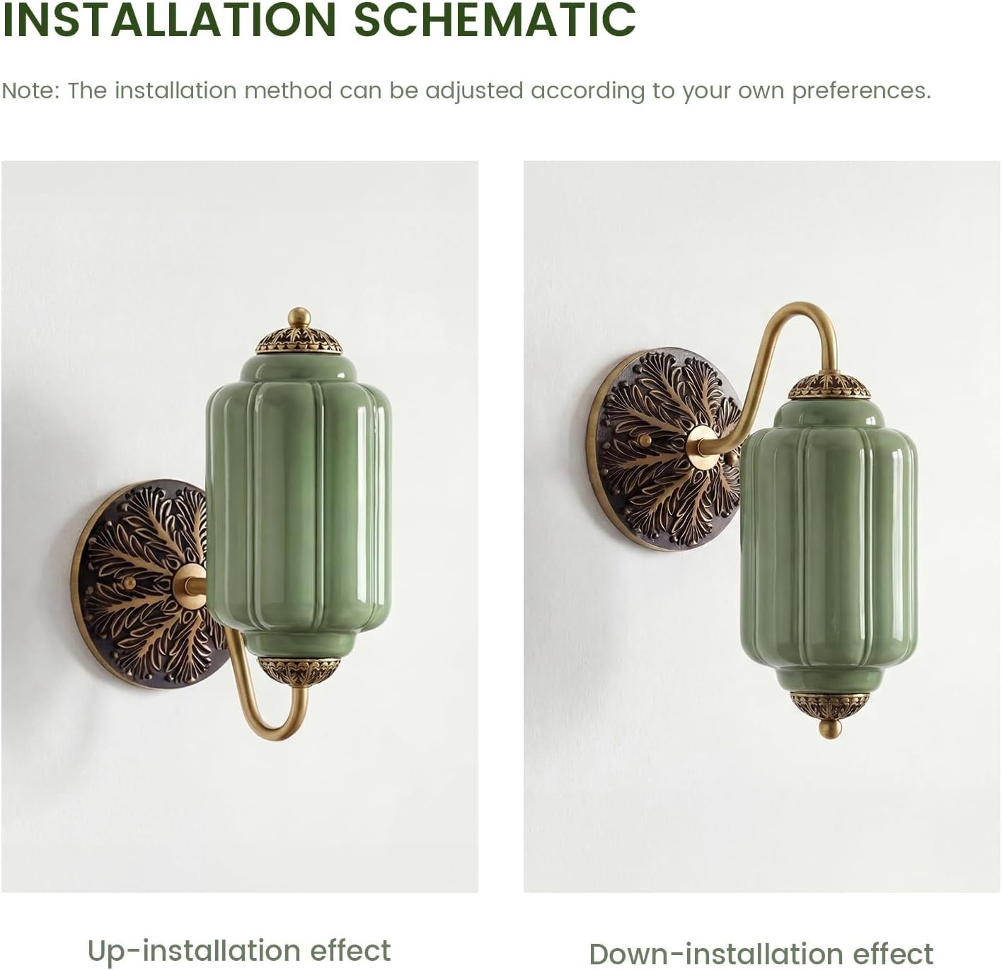 Heavy Brass Milk Green Glass Wall Sconce Indoor Wall