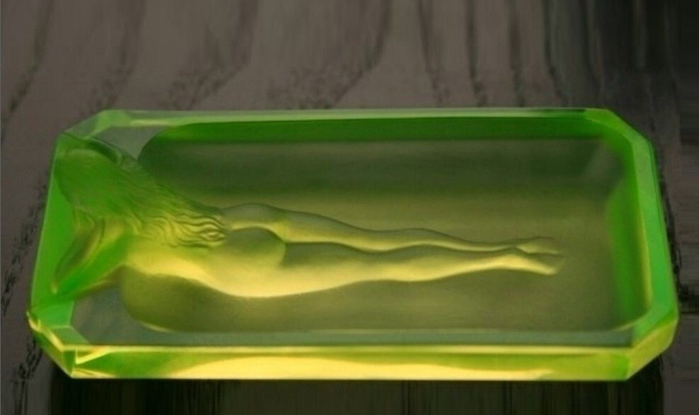 Art Deco Sculpture Yellow Vaseline Uranium Glass Bowl 1930' H.Hoffmann