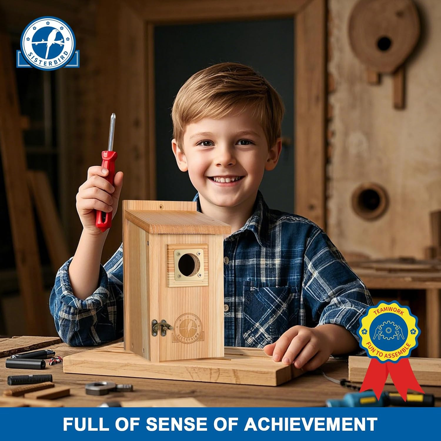 2 Pack Bird Houses for outside Clearance with Copper Guard, Cedar Bird House Out