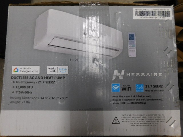 HESSAIRE AC Heat pump H12E1 Indoor Unit 12,000 BTU Wall mount Unit ONLY