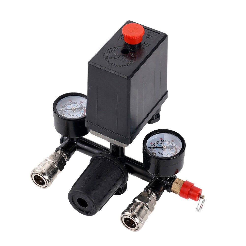 Air Compressor Pressure Control Switch Valve Manifold Regulator w/ Gauges Relief