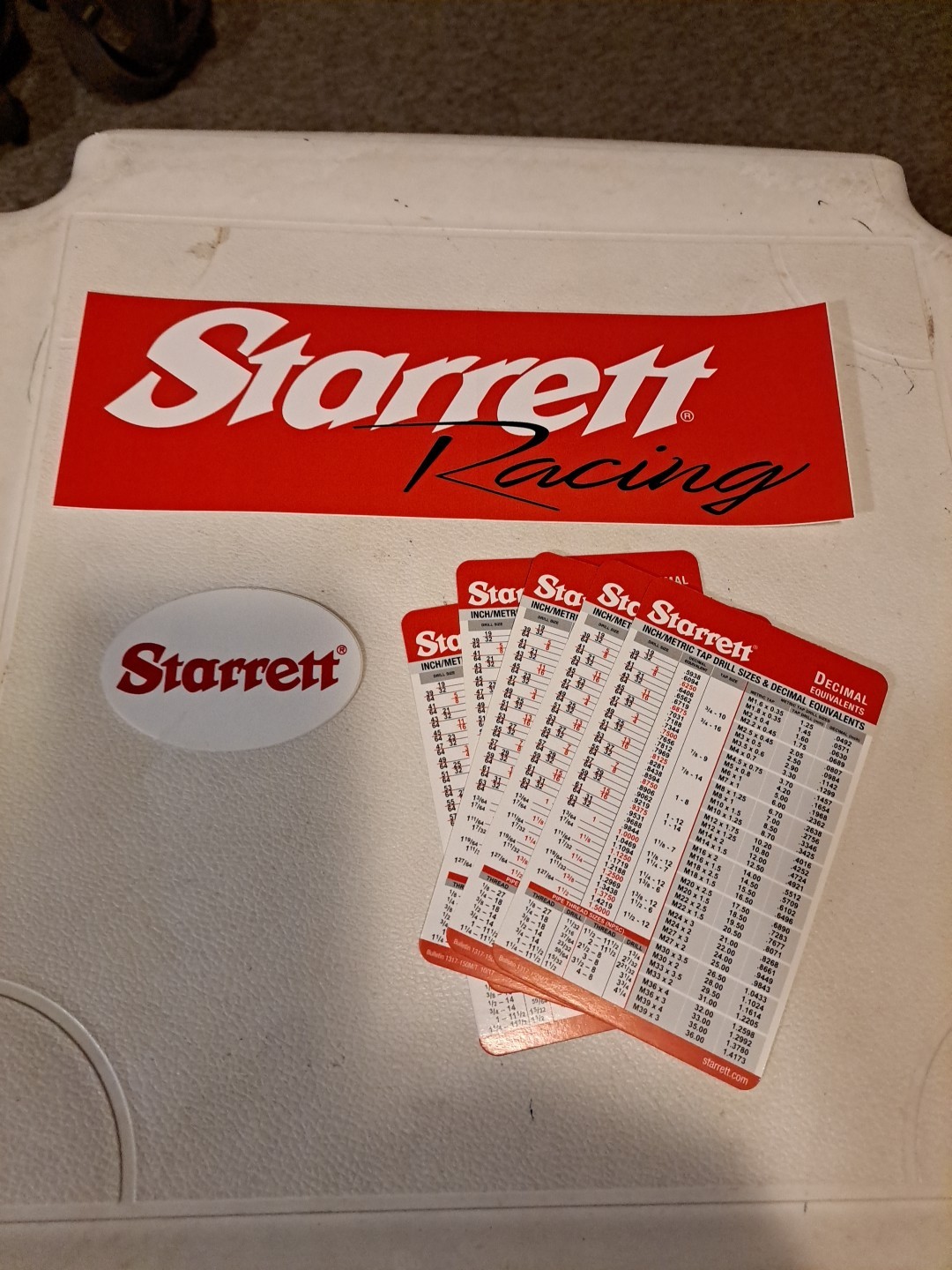 5 New Starrett Decimal Equivalents Pocket Cards and 2 Tool Box Stickers