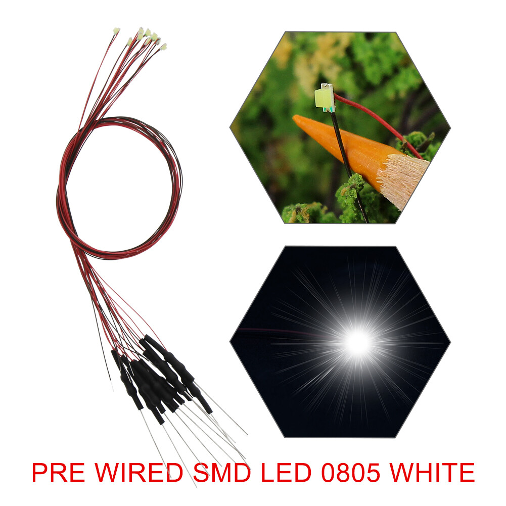 20pcs Pre-wired 30awg Wire Bright White SMD LED 0805 Light with Resistor for 12V