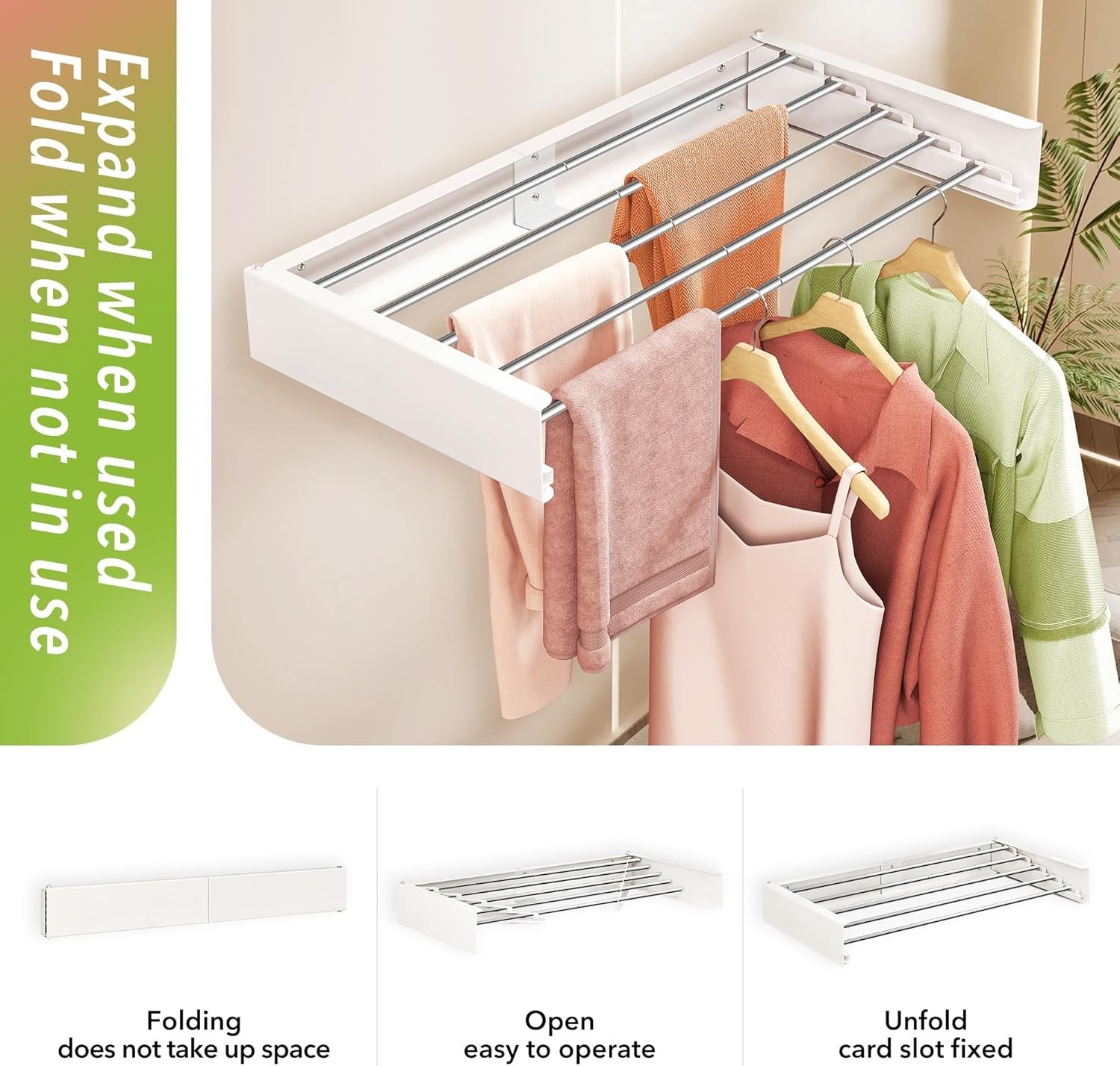 Wall Mounted Clothes Drying Rack 32" Foldbale Laundry Drying Rack Space Saver