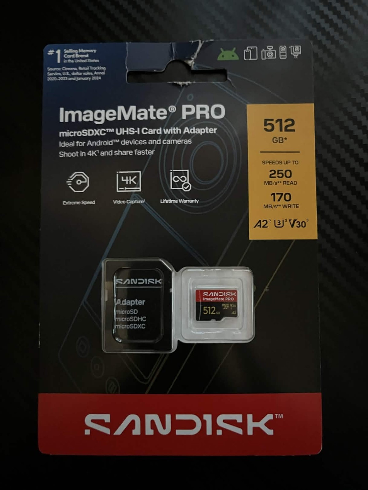 512GB SanDisk ImageMate PRO microSDXC UHS-I Card SDSQXBJ-512G-AWGKA A2 V30 Class