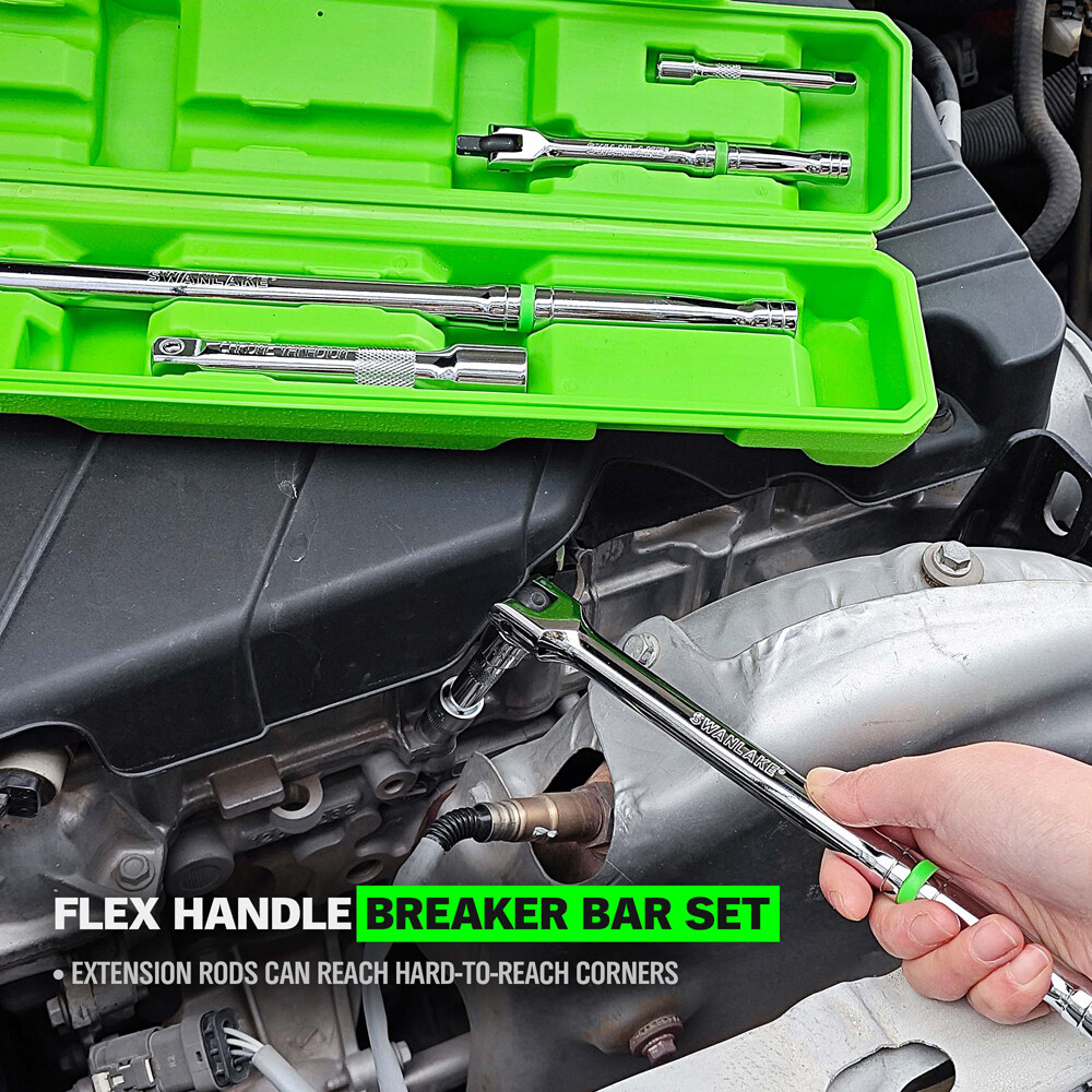 6-Piece Flex-Head Breaker Bar Set 1/2" 3/8" 1/4" Drive 15" 10" 6" 180 Rotatable