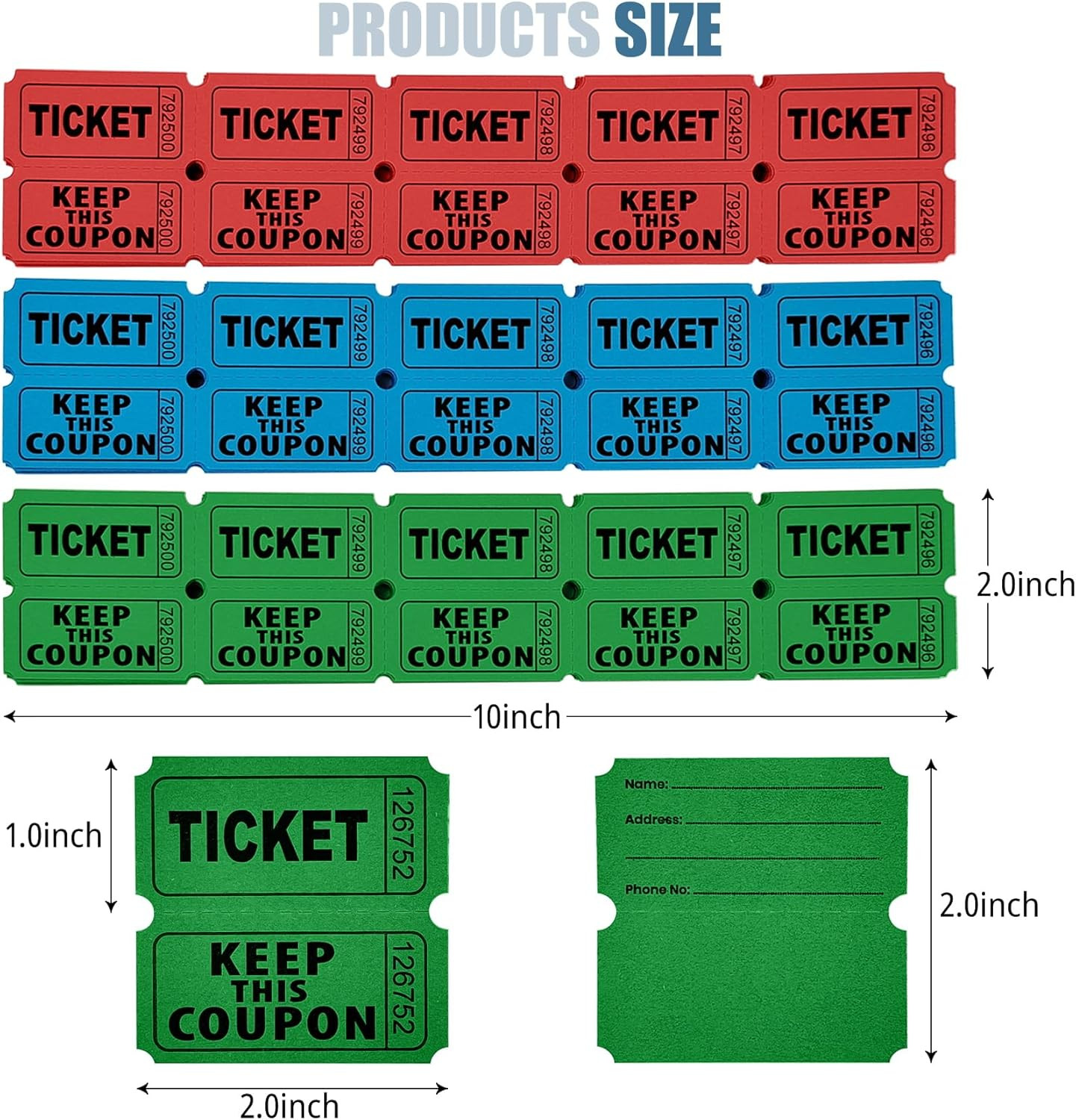 100 Blue Raffle Tickets Double, 50/50 Raffle Tickets for Carnivals Events Entry