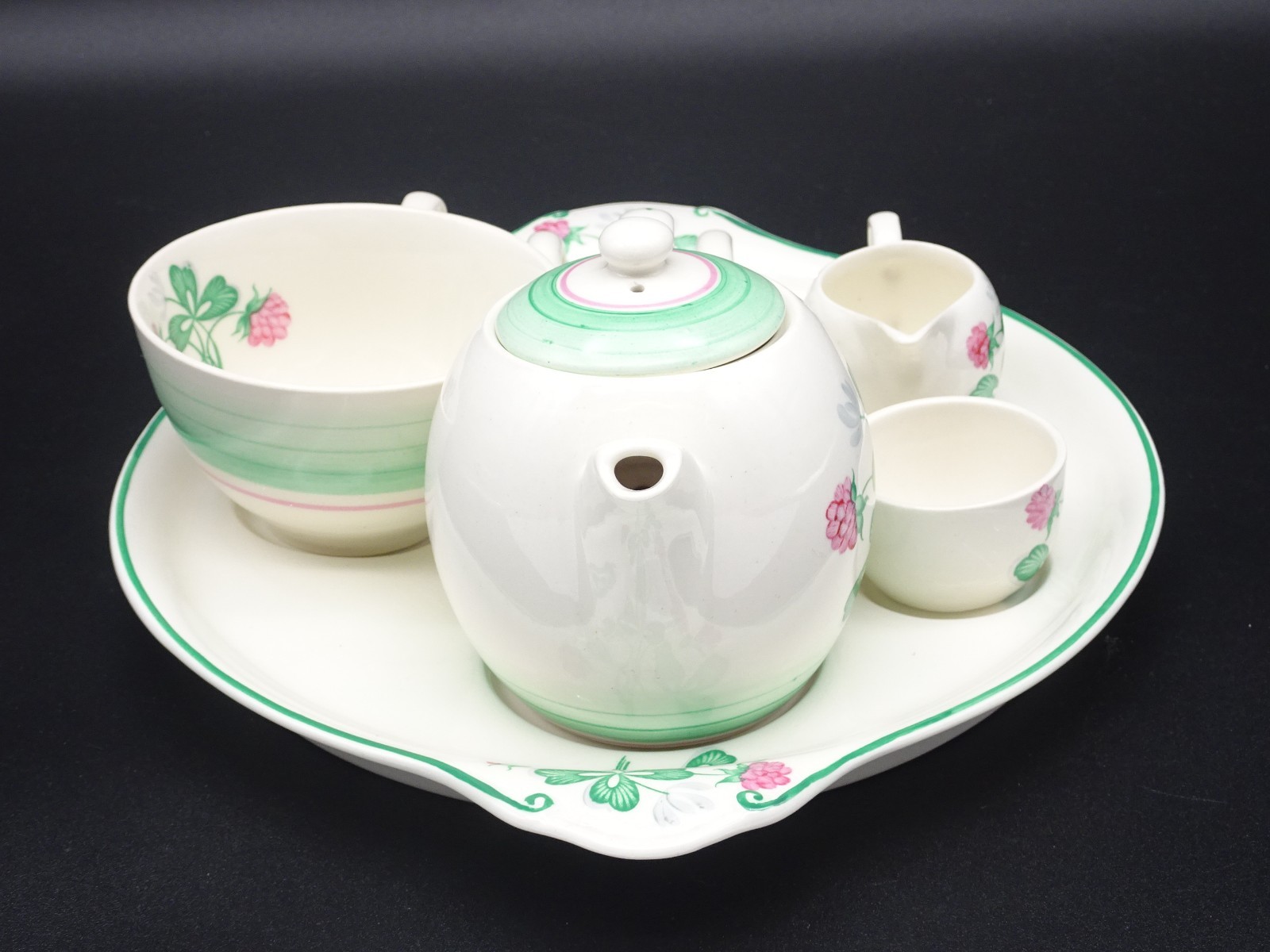 VINTAGE GRAY'S POTTERY SHAMROCK CLOVER LEAF 6 PC. BREAKFAST SET STOKE-ON-TRENT