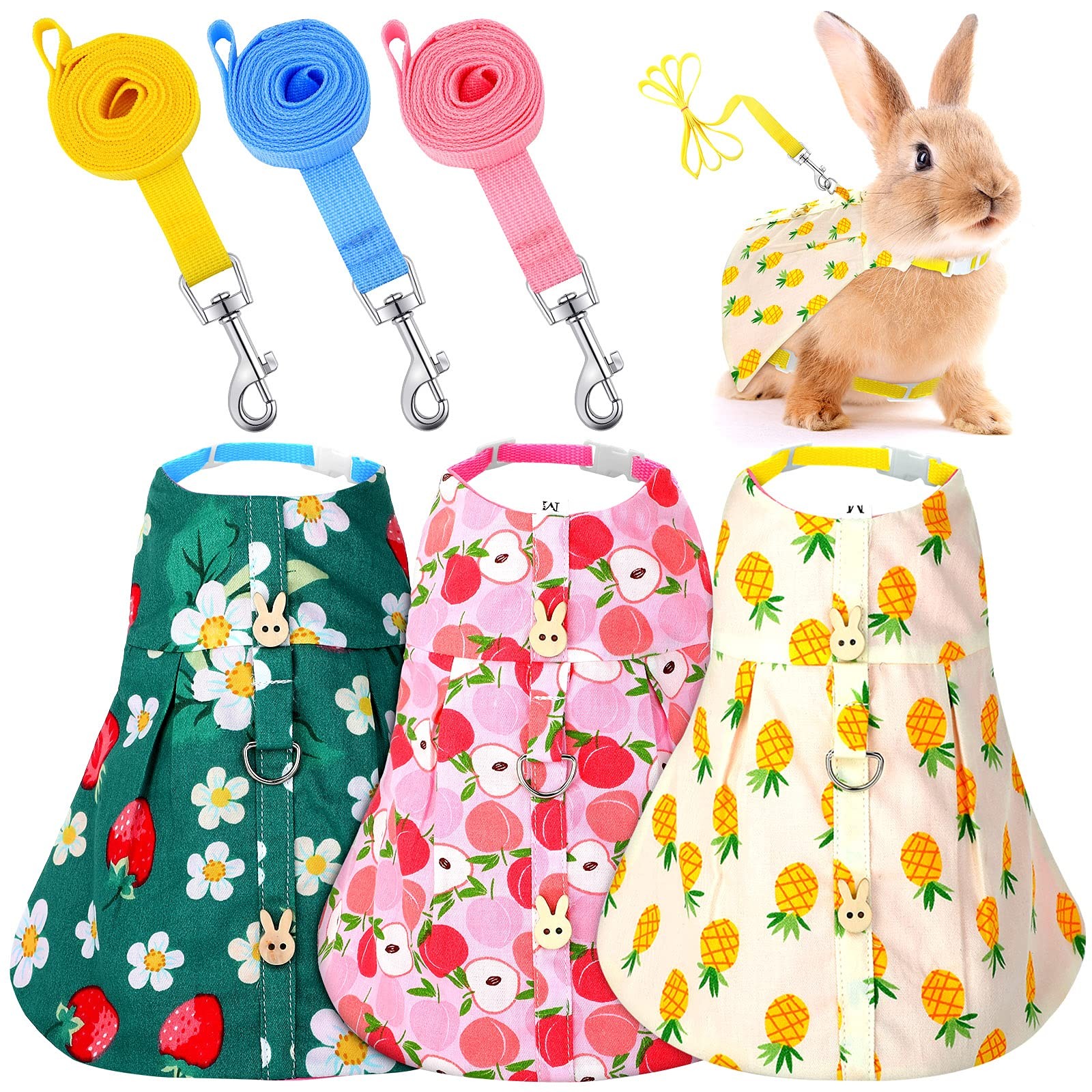 3 Sets Rabbit Bunny Harness and Leash, Cute Easter Bunny Clothes for Rabbits ...