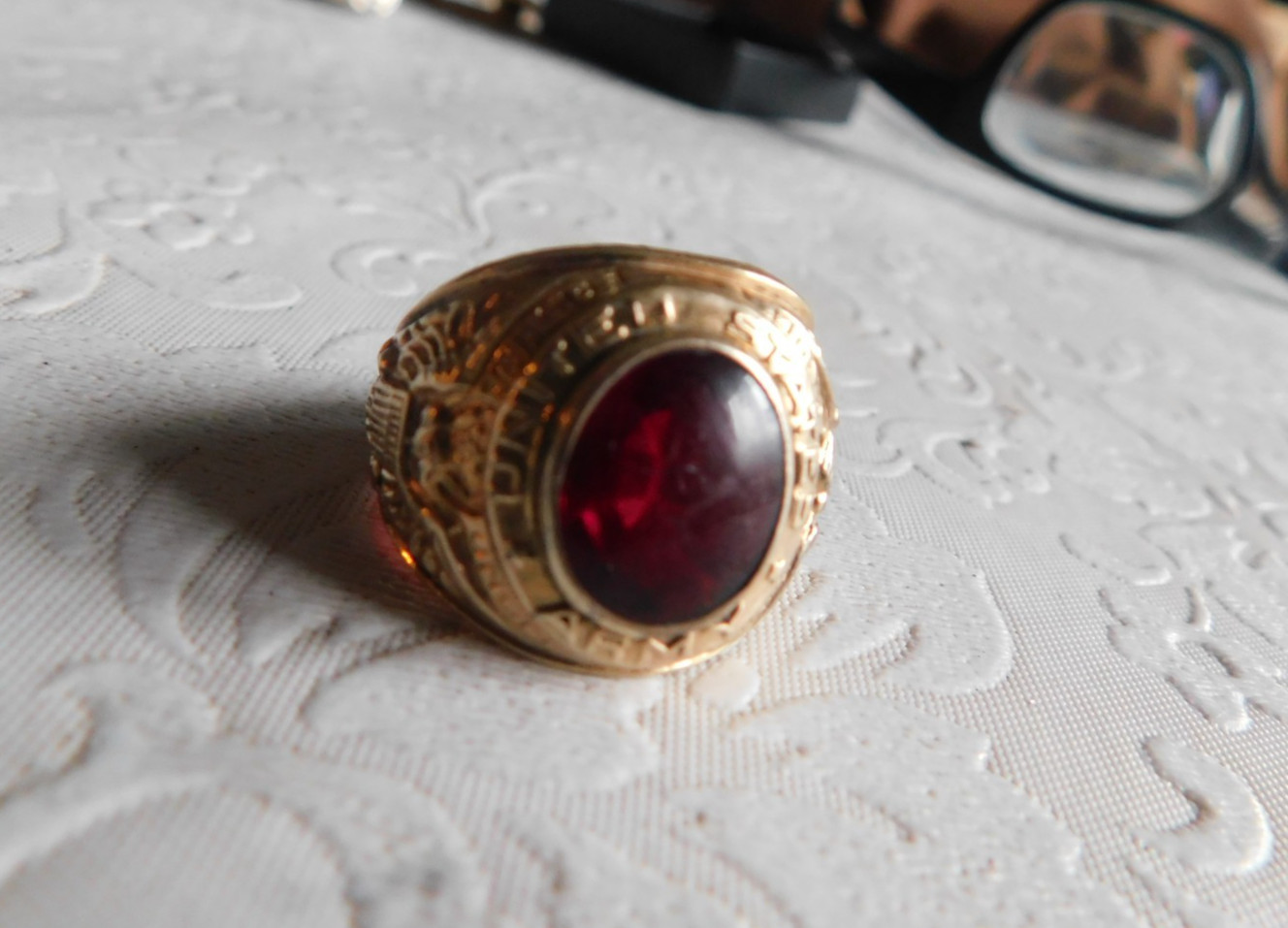 VINTAGE US ARMY CLASS RING 1/30 14K GOLD PLATED 'RGP' MARKED SZ 9.5 - 11.1g