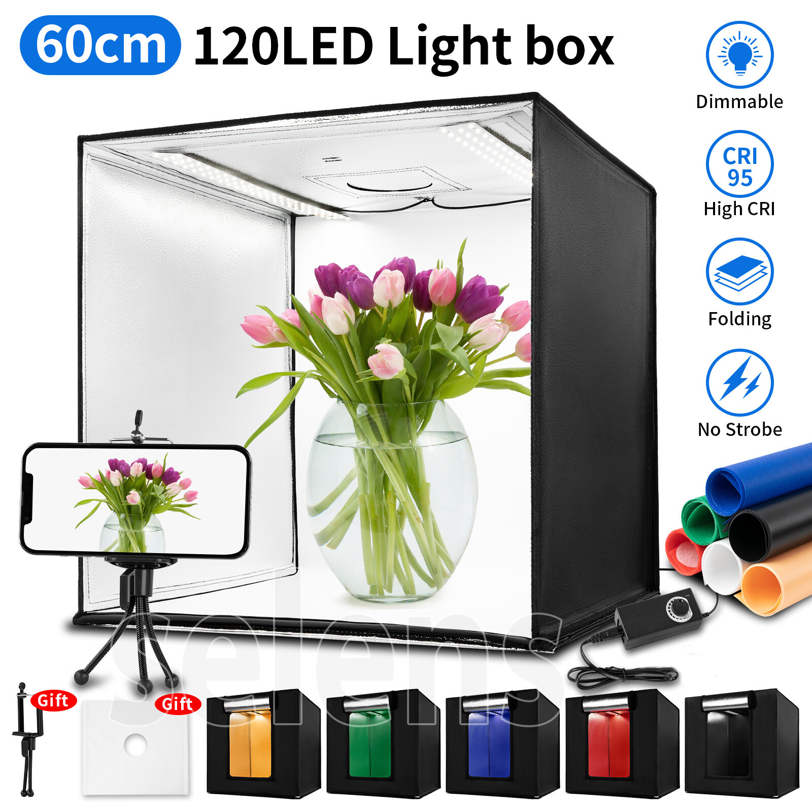 PULUZ 24" Large LED Light Box Photo Tent Dimmable Photography Studio Shooting