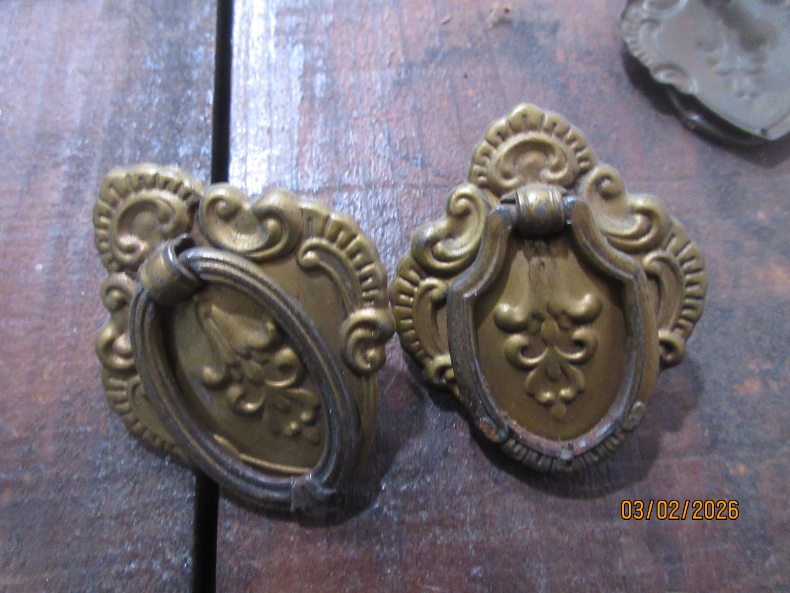 Lot of 9 Vintage Metal Back Played Ring Cabinet Door or Drawer Pulls w/Hardware