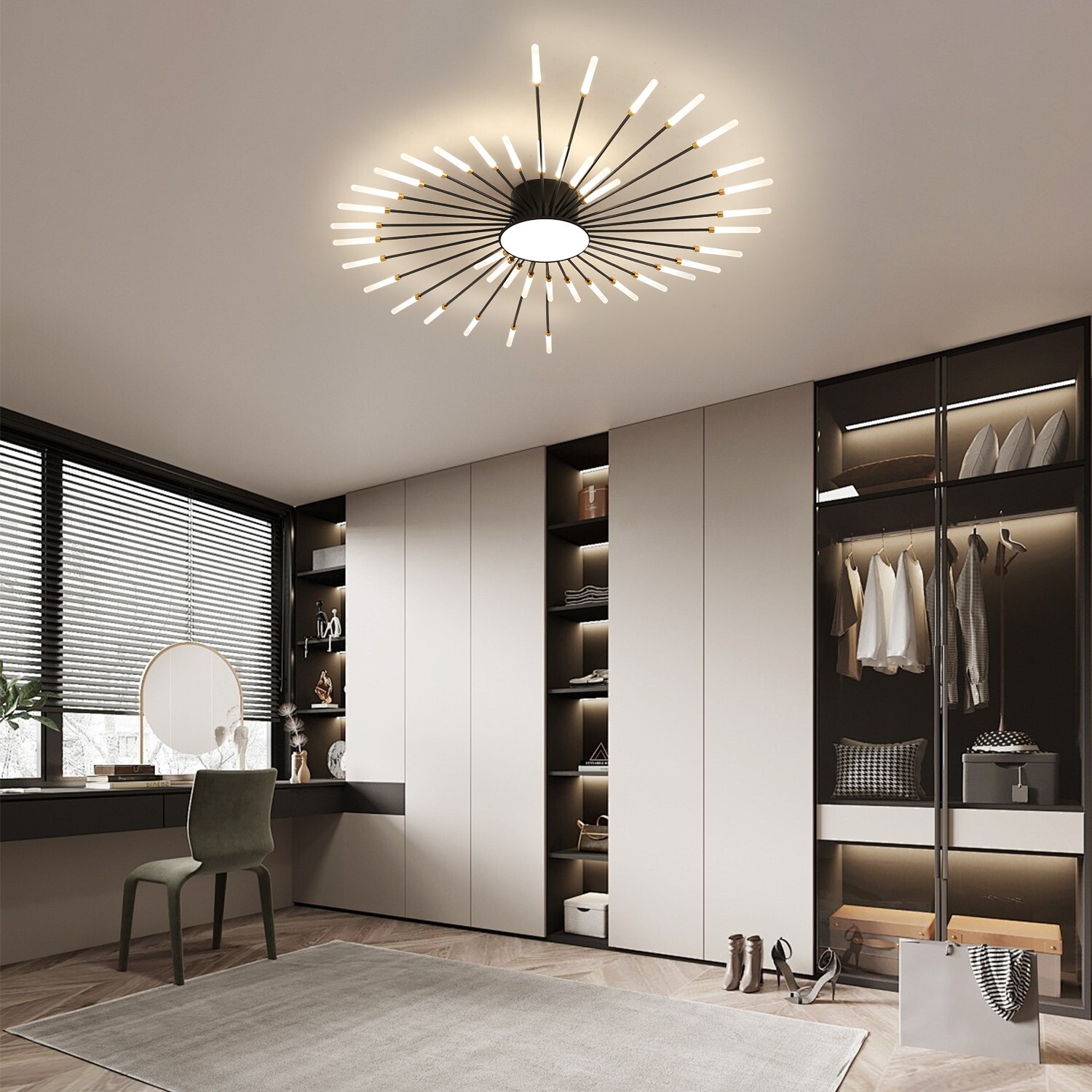 42-Light Fireworks Ceiling Light Modern LED Flush Mount Dimmable APP Remote