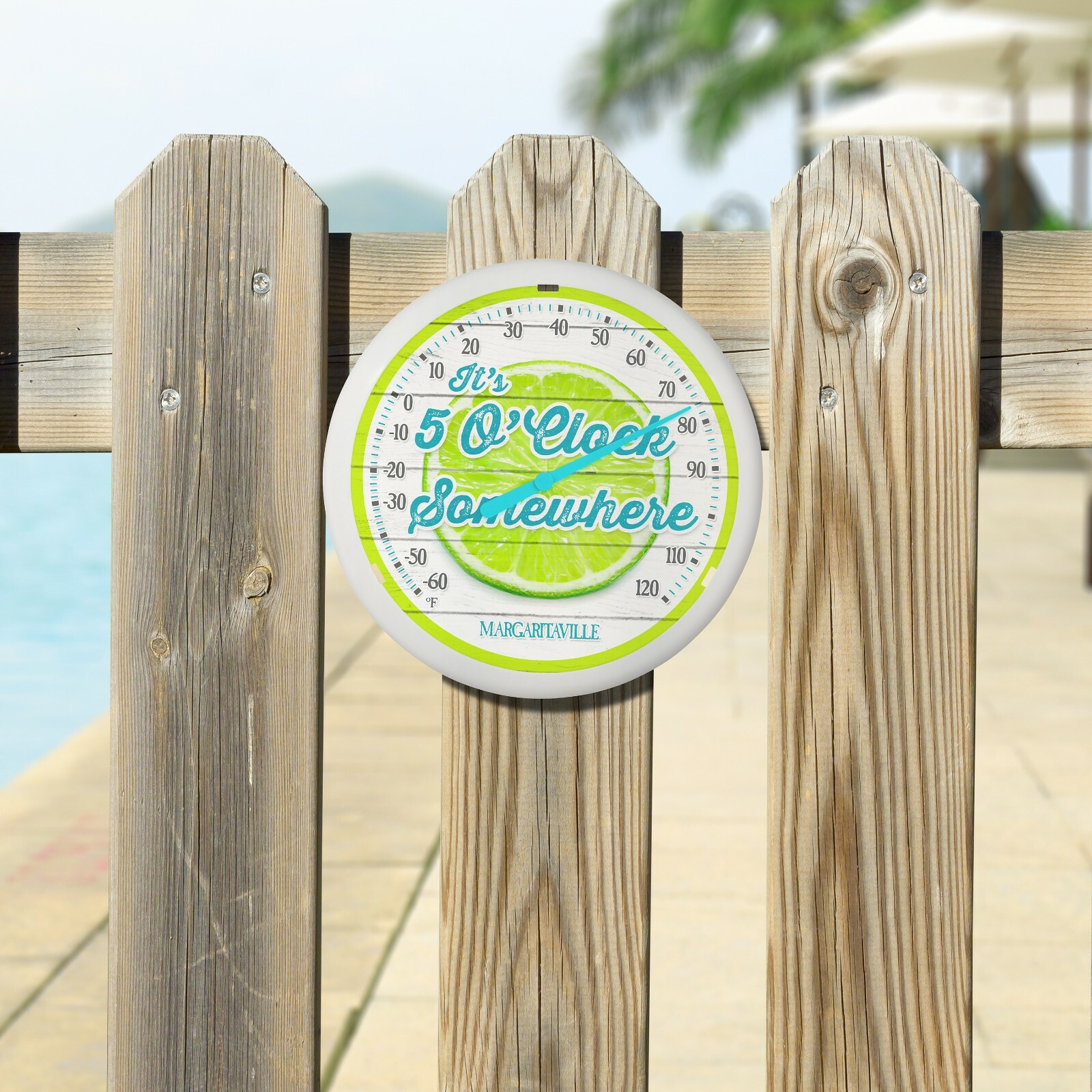 104-38667MV Margaritaville It's 5 O'Clock 13.25" Indoor/Outdoor Dial Thermometer