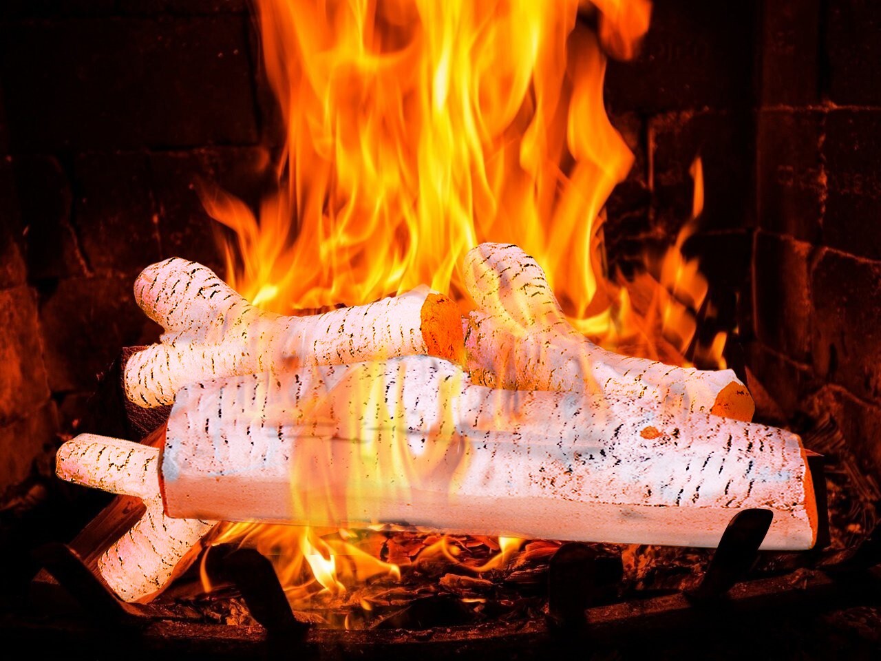 6 Pieces Set Realistic Flame Large Ceramic Wood Fireplace Logs Firepit Log Set