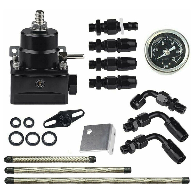 Universal Black Adjustable Fuel Pressure Regulator Kit 100psi Guage AN6 Fitting
