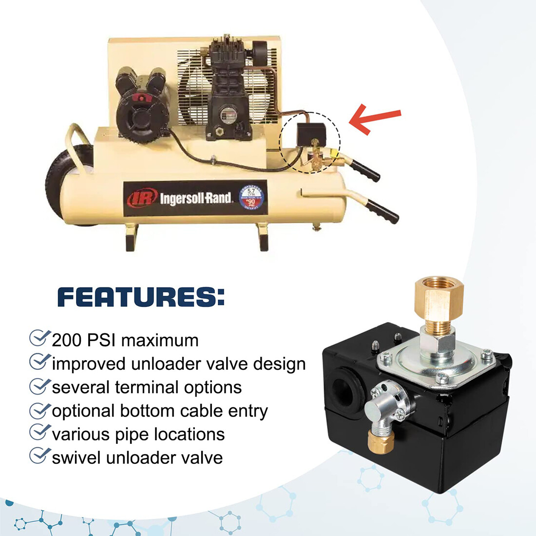 For Ingersoll Rand 23474661-C Pressure Switch Air Compressor SS3 & SS5 95-125PSI