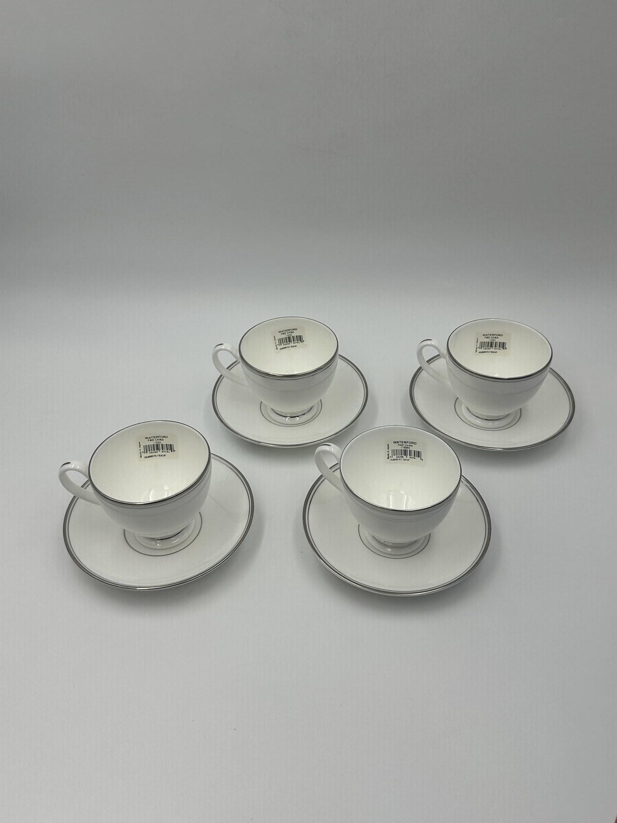Waterford Kilbarry Platinum Fine China Coffee Cups & Saucers White Classic Set 4