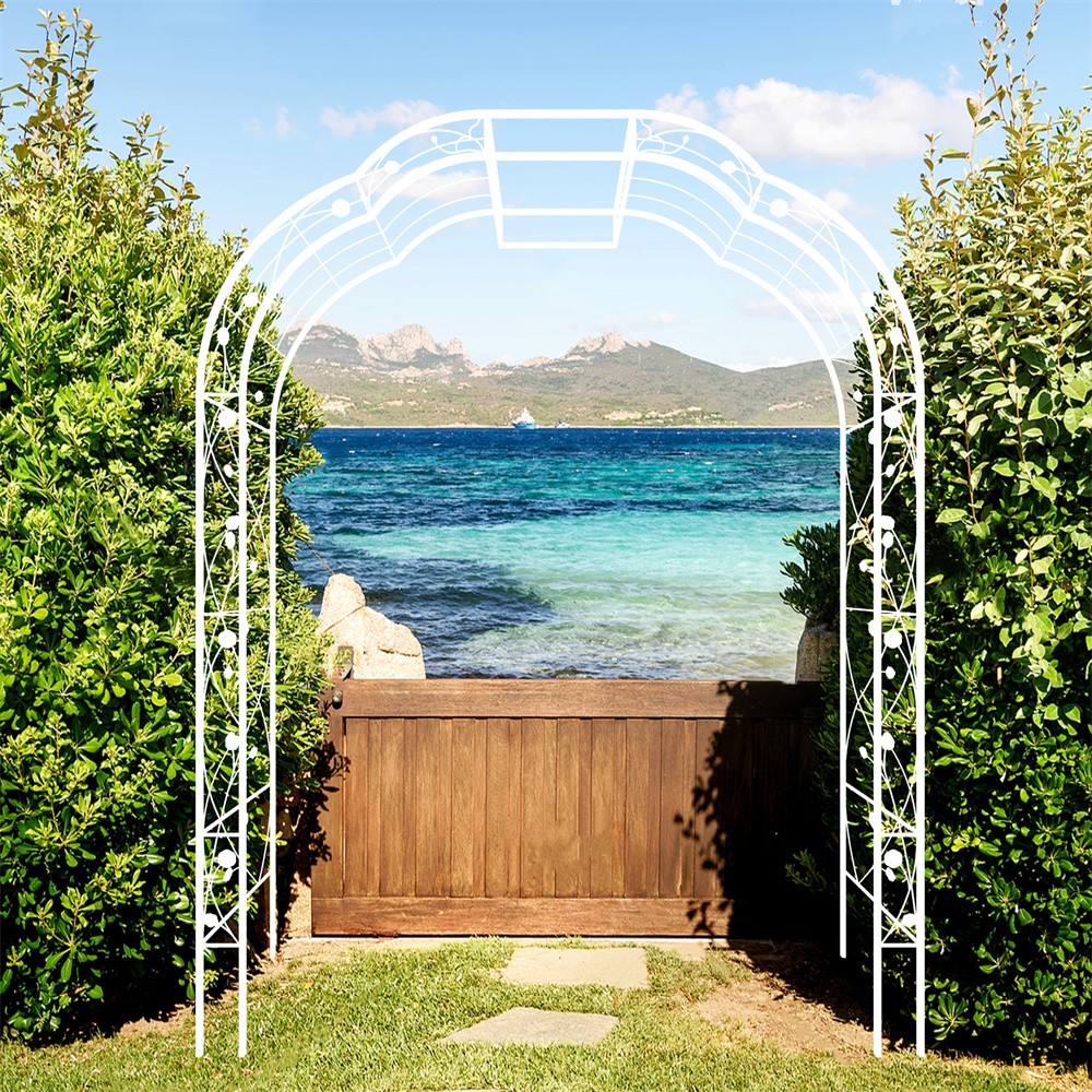 Garden Arch W74.4''x H98.4'' Garden Arbor Trellis Climbing Plants Support White